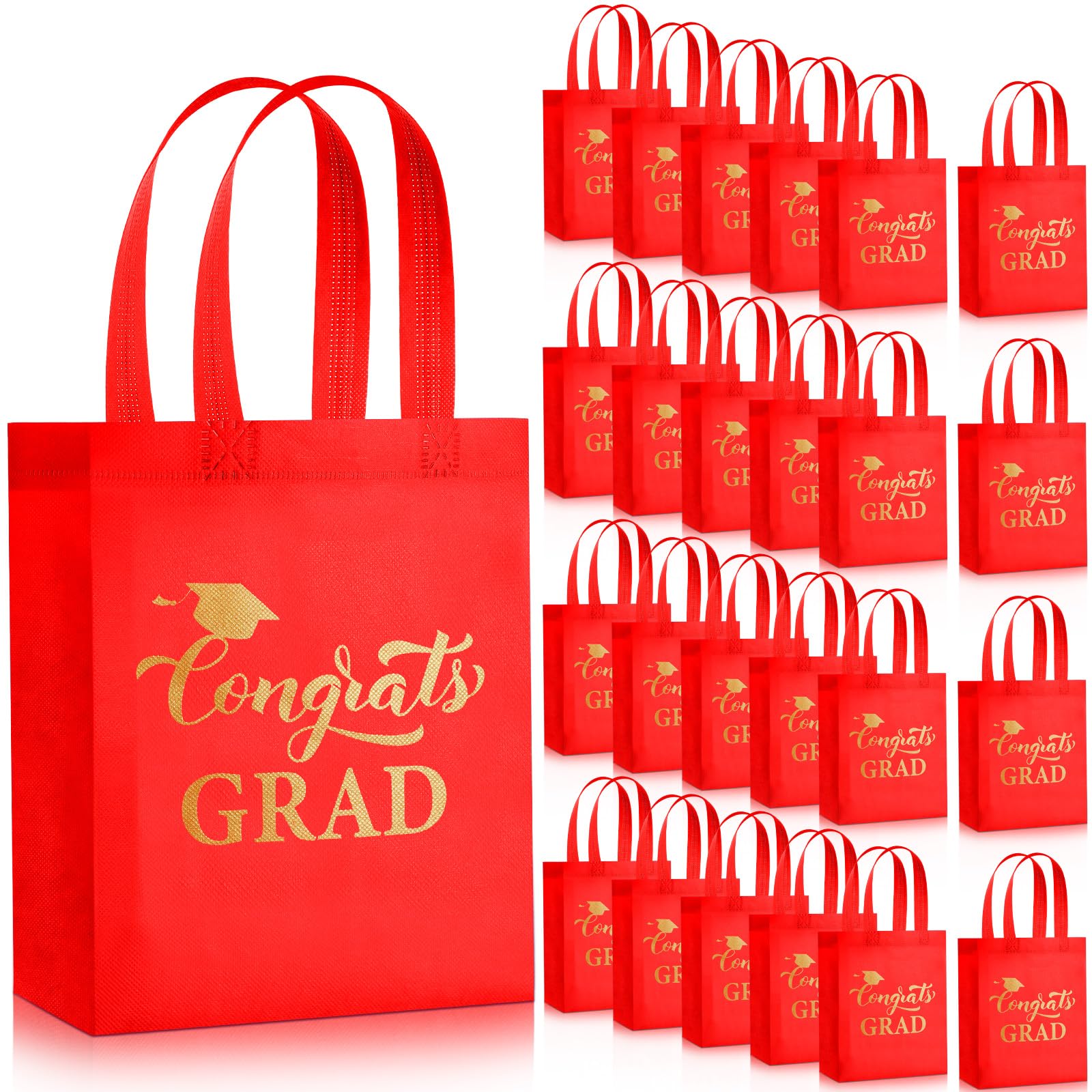 JaGely 30 Pcs Graduation Gift Bags with Handles 2026 Reusable Non Woven Congrats Grad Tote Bags 10 x 8 x 4 Inch Graduation Party Favors for College
