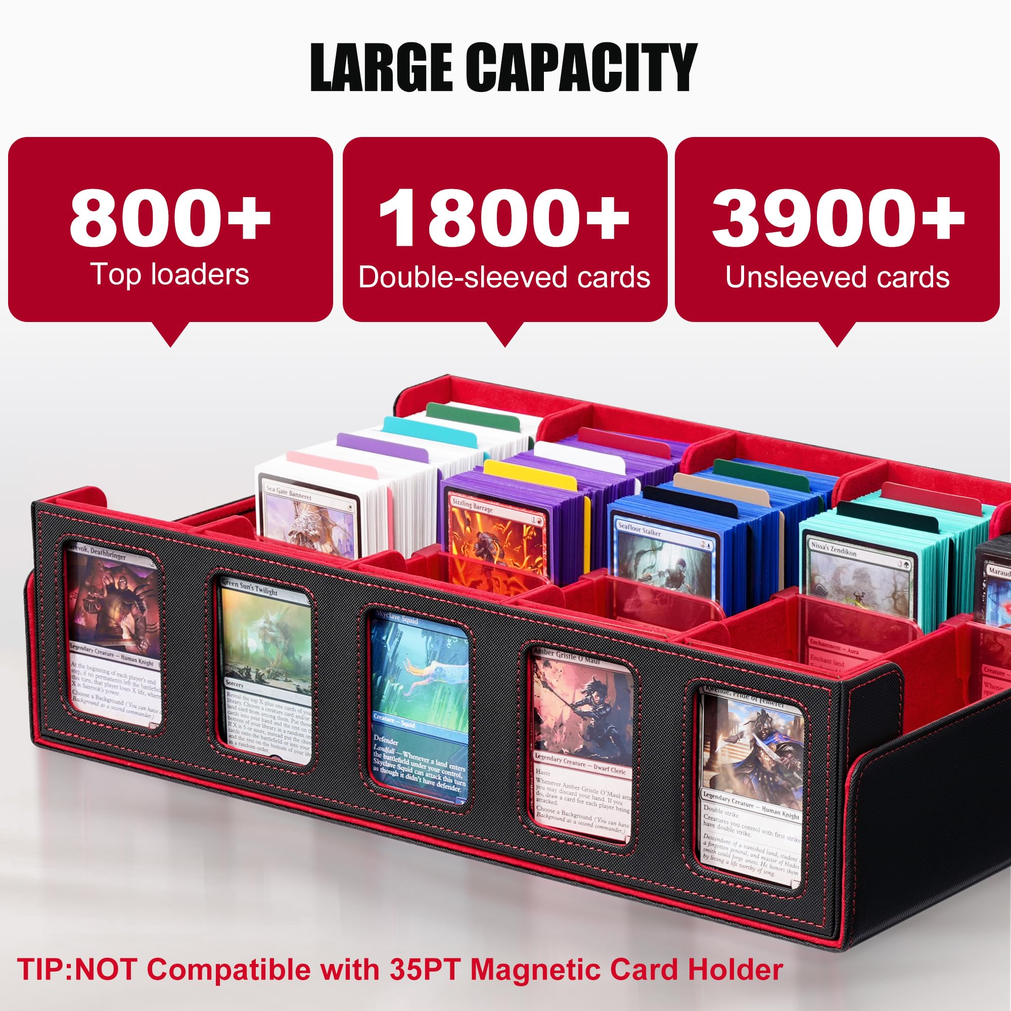 Caja de almacenamiento de tarjetas coleccionables con pantalla Commander, funda de 5 filas con tapa extraíble; caja de baraja de más de 3900 cartas para tarjetas deportivas MTG TCG, 5 cargadores