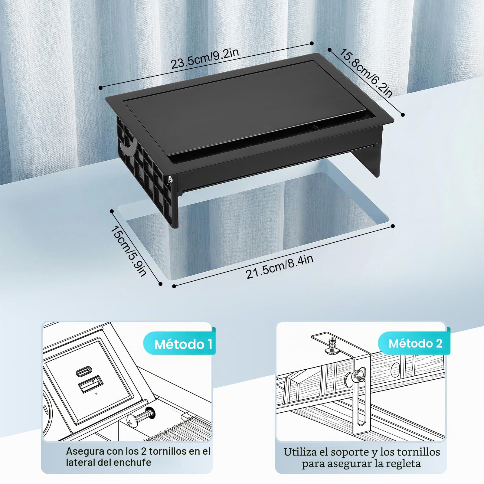 Empotrable Enchufe Mesa, 3 Tomas, Regleta Empotrable con 1 USB-C 1 USB-A, Multipresa Mesa en Aluminio, Cable de Alimentación 2m, 20W USB, para Oficina, Sala de Juegos, Sala Reuniones, Cocina 2500W
