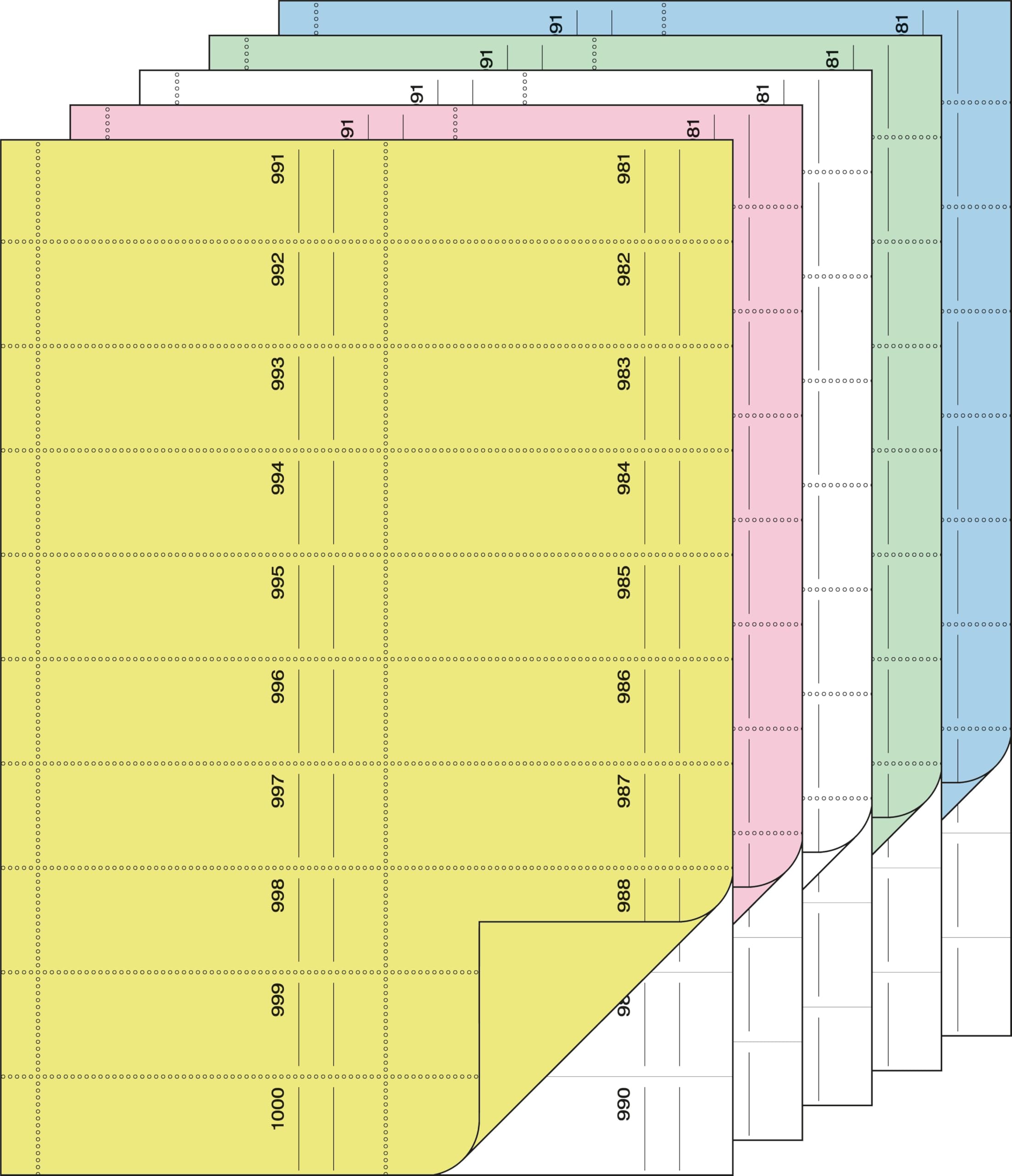 SIGEL BO122 bonboeken bonblocks voordeelverpakking in 5-delige set à 1000 scheuren, in geel, roze, wit, groen, blauw, A4, 2 x 50 vellen (elk genummerd van 1-1000