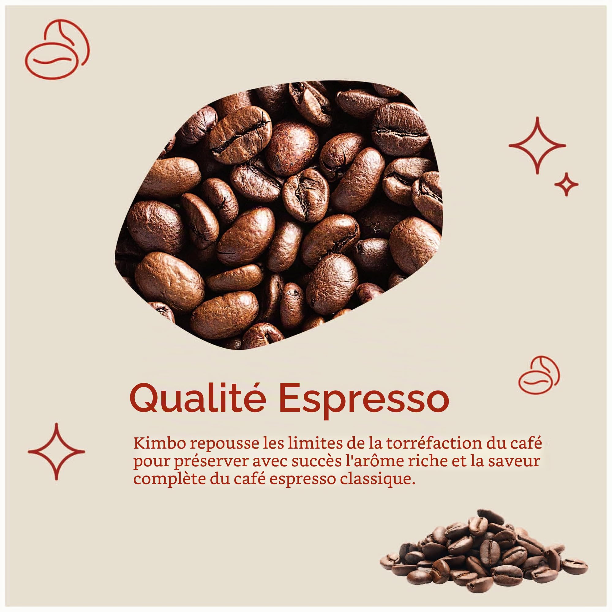 Café en grains Kimbo Dolce Crema, torréfaction légère, sachet de 1 kg