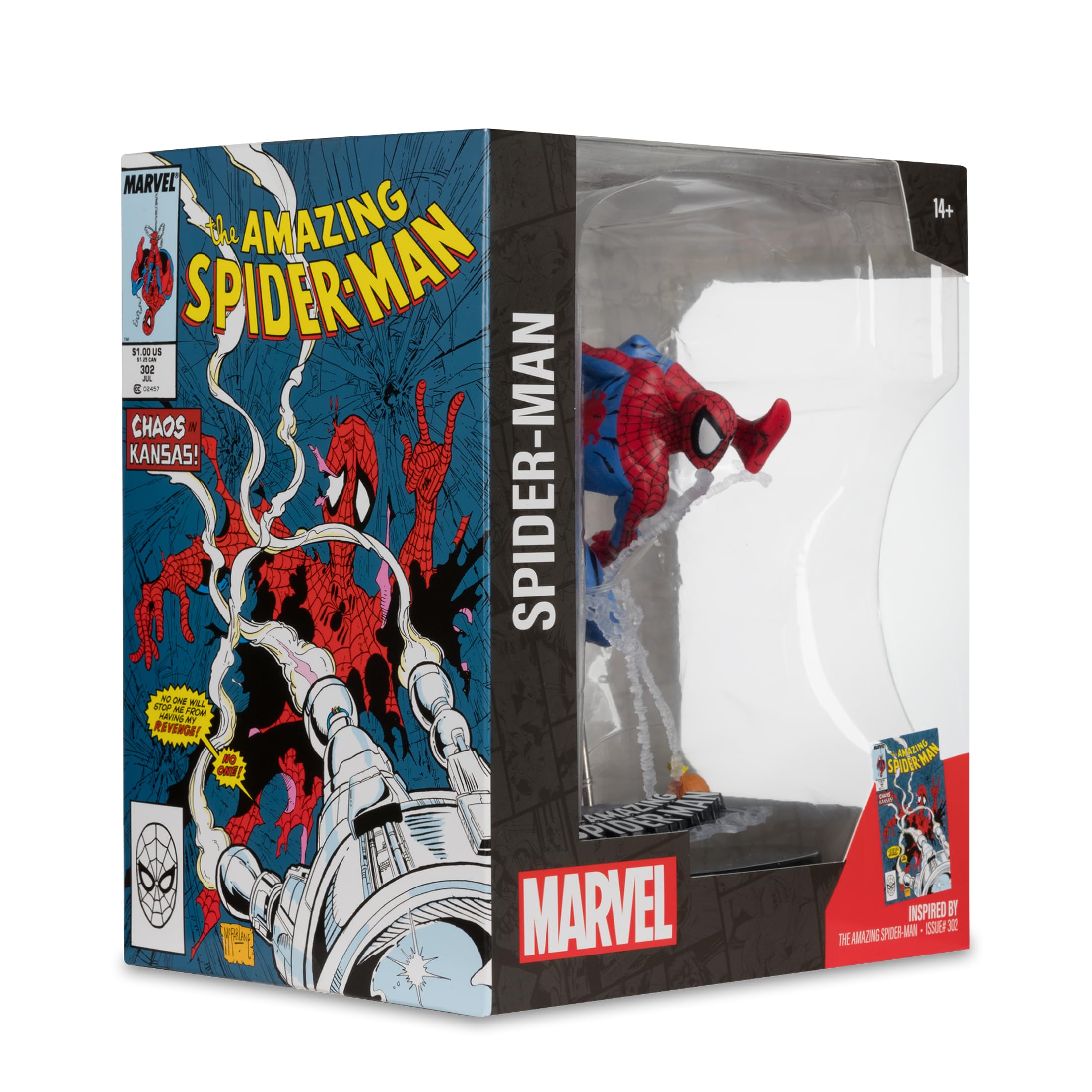 McFarlane Toys - Marvel Spider-Man coleccionable a escala 1:10 con escena (The Amazing Spider-Man #302)