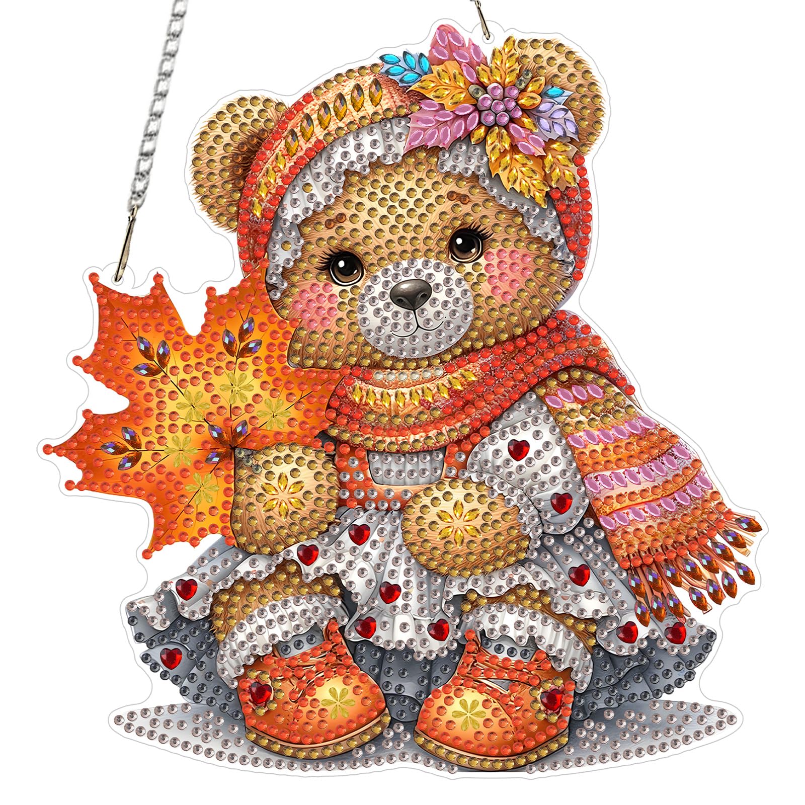MXJSUA Autumn Teddy Bear Diamond Art Hanging Kits for Adults Beginners, DIY Acrylic Special Shaped Crystal Diamond Gem Drills Pendant Art Painting Ornament for Home Wall Decor Gift 20x20cm