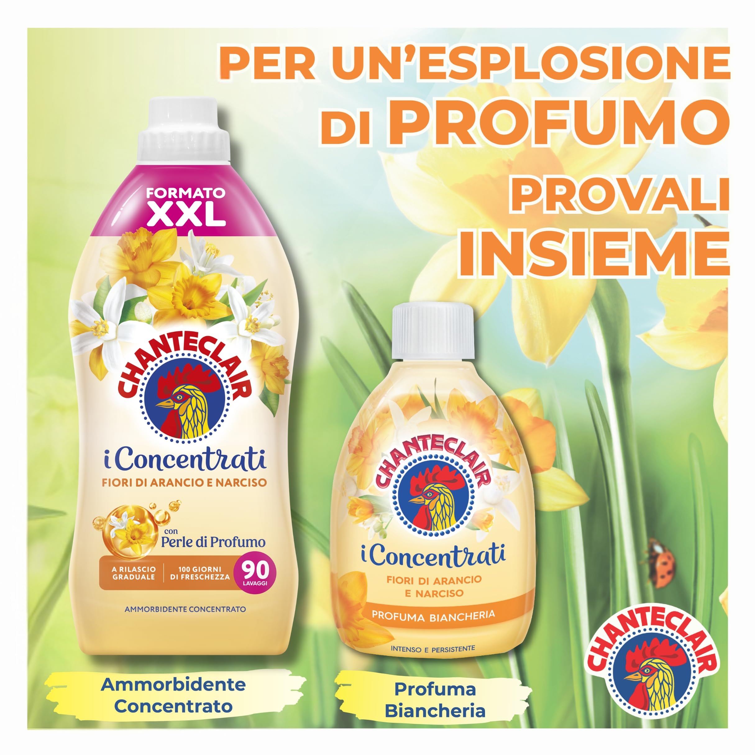 Chanteclair - Ammorbidente "I Concentrati", Fiori d'Arancio e Narciso, Protegge la morbidezza del bucato, Profumo Intenso e Persistente sui Capi - 8 flaconi da 1800 ml, 90 dosi