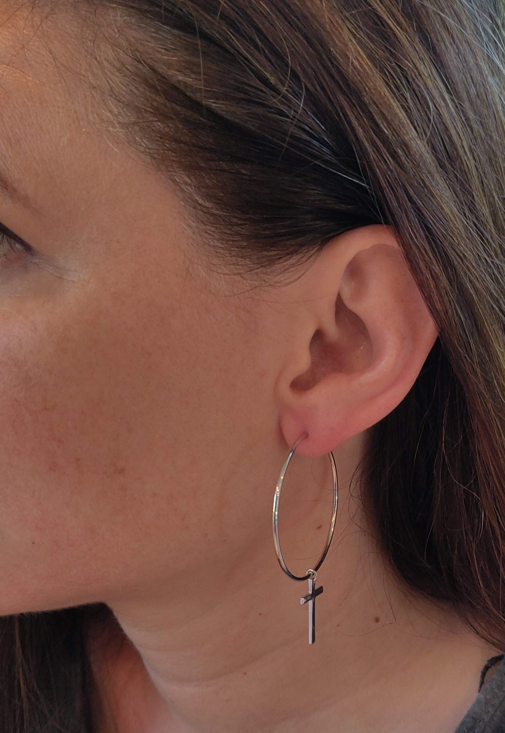 Amazon.com: 925 Solid Sterling Silver Dangling Cross Hoop Earrings 