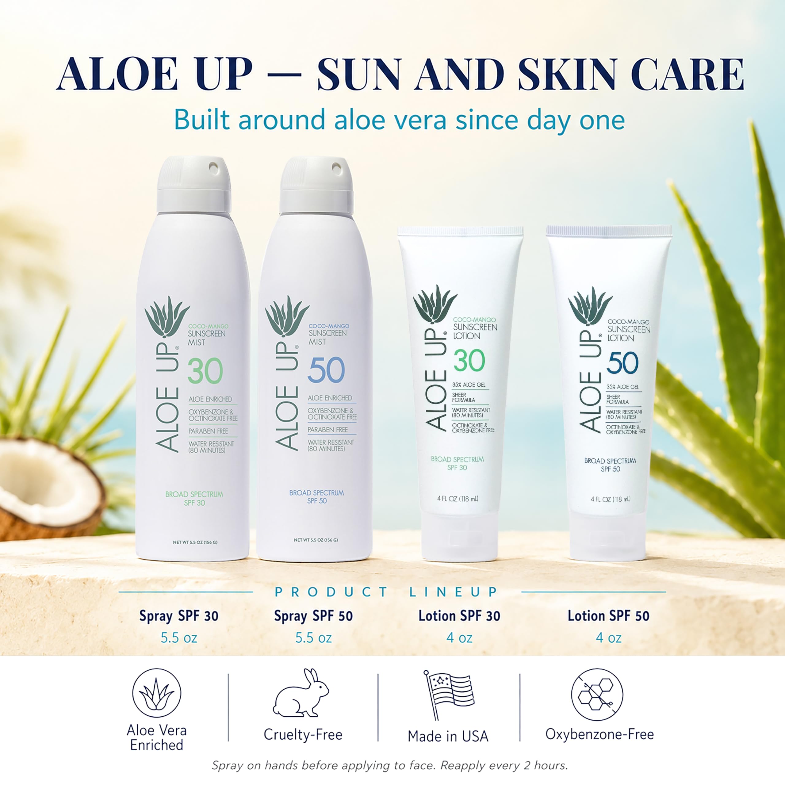 Aloe Up Produkty do pielęgnacji słońca i skóry White Collection SPF 50 Continuous Spray Sunscreen, White, Coconut-Handle, 6 Fluid Ounce by Aloe Up Sun & Skin Care Products