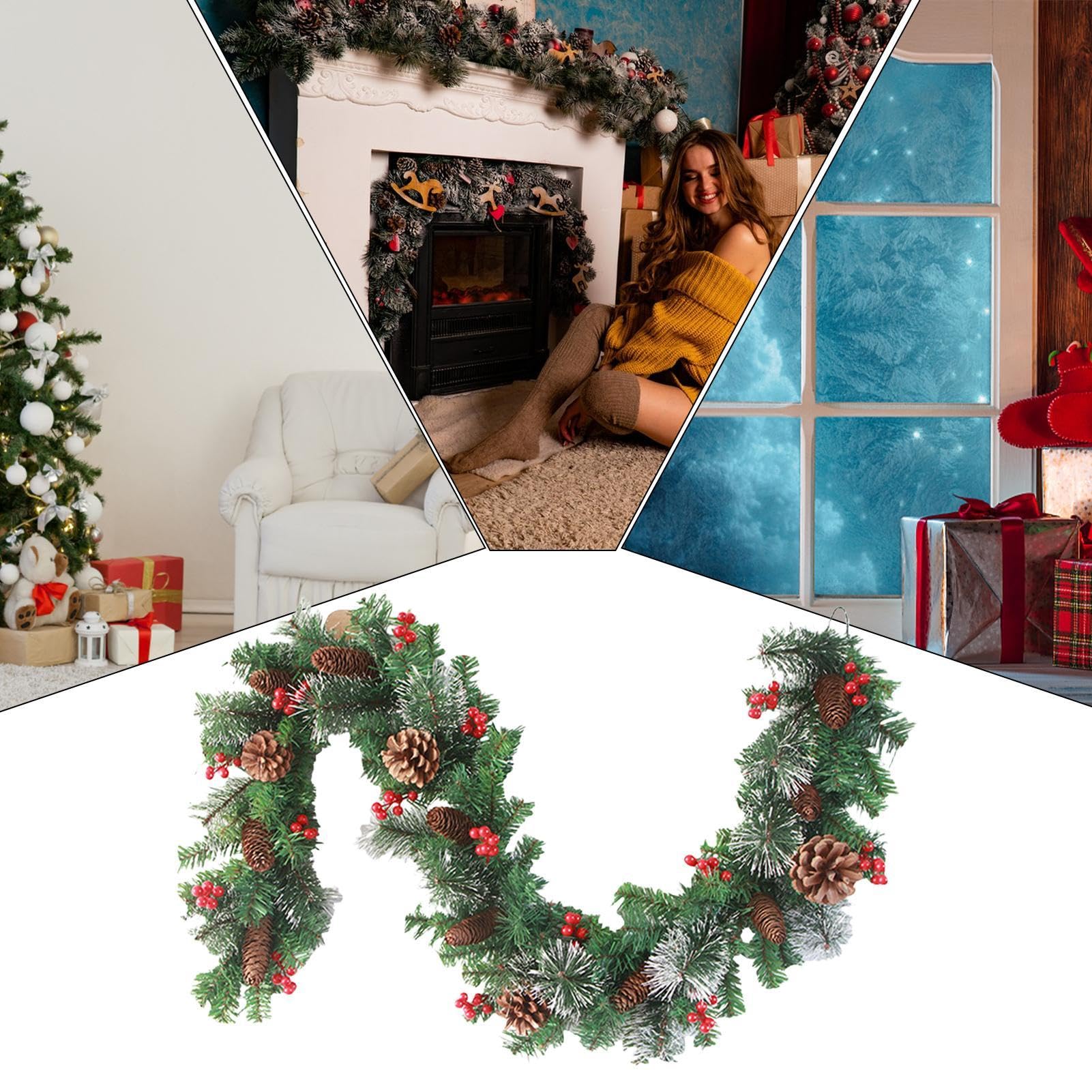 Guirnalda Iluminada Para Navidad Decoración Navideña Con Piñas Y Bayas