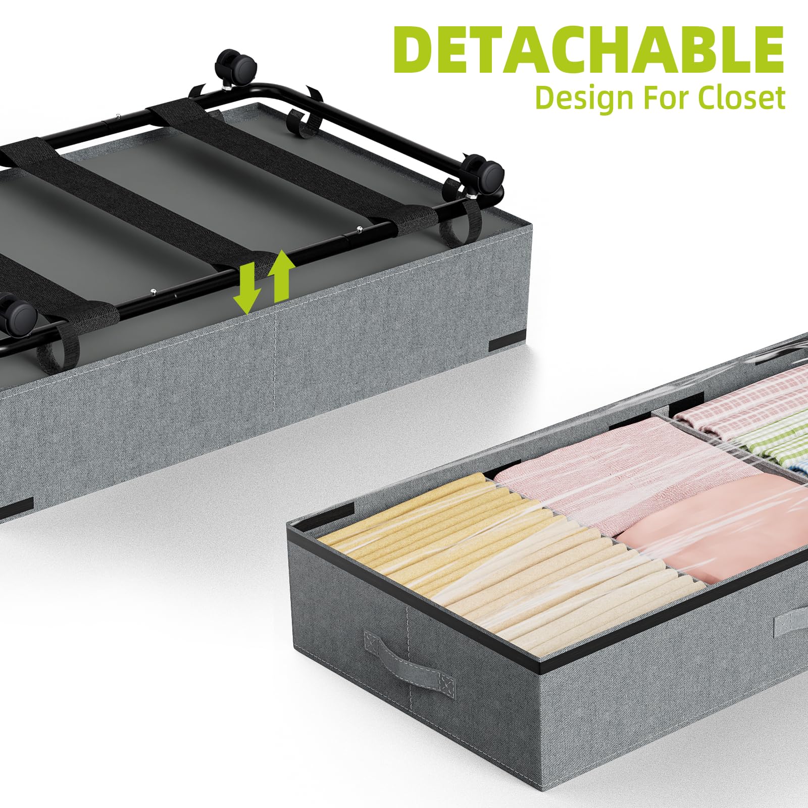 Beainbox Under Bed Storage with Wheels, 2 Pack UnderBed Storage Containers Organizer, Dorm Room Under the Bed Storage with Clear Lid, 6 4/5" High