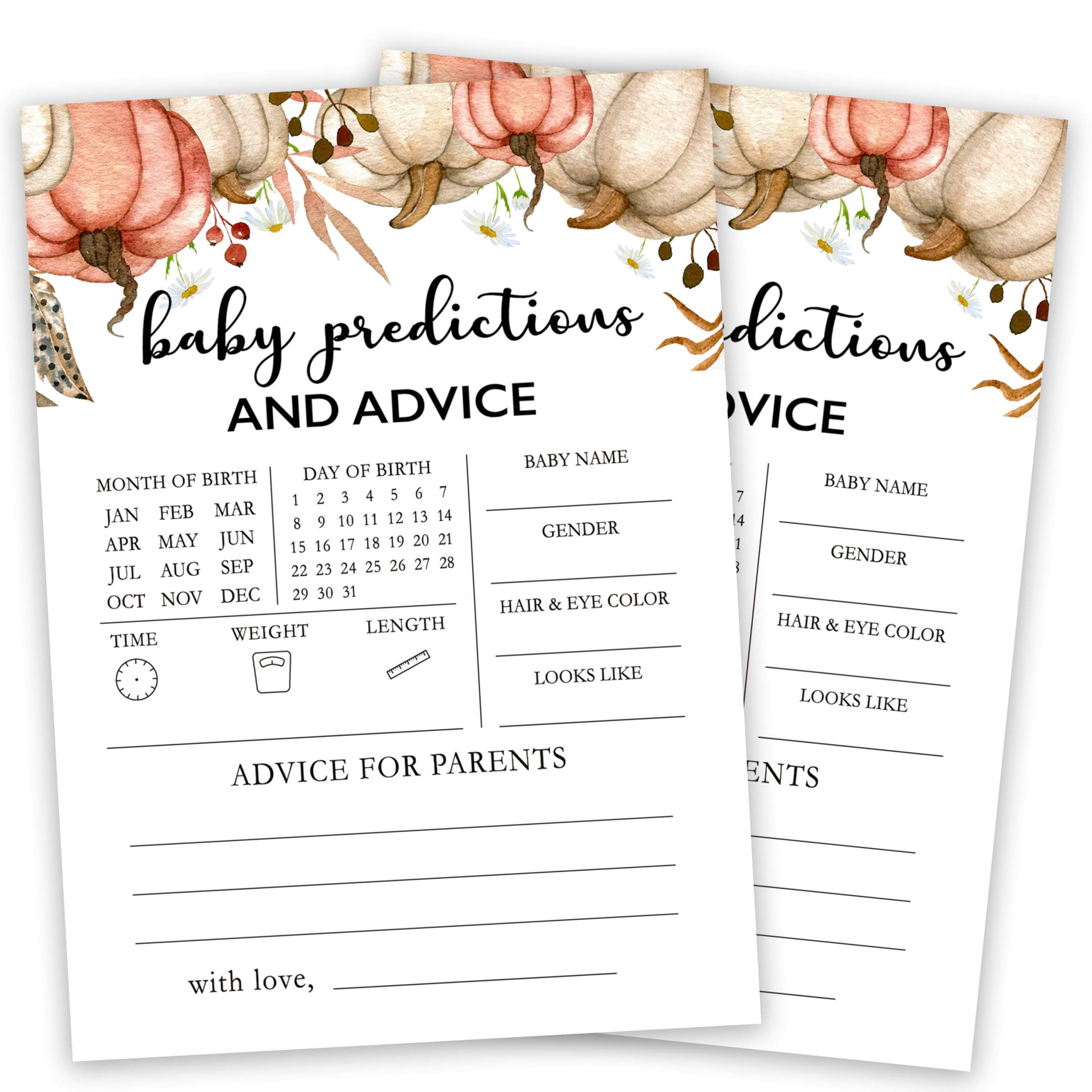Baby Shower Game Cards, Fall Baby Predictions And Advice Game Kit, Gender Reveal Party Supplies Favors, Pumpkins Baby Shower Activity Decorations, Baby Shower Gifts, 25 Game Cards Included -07