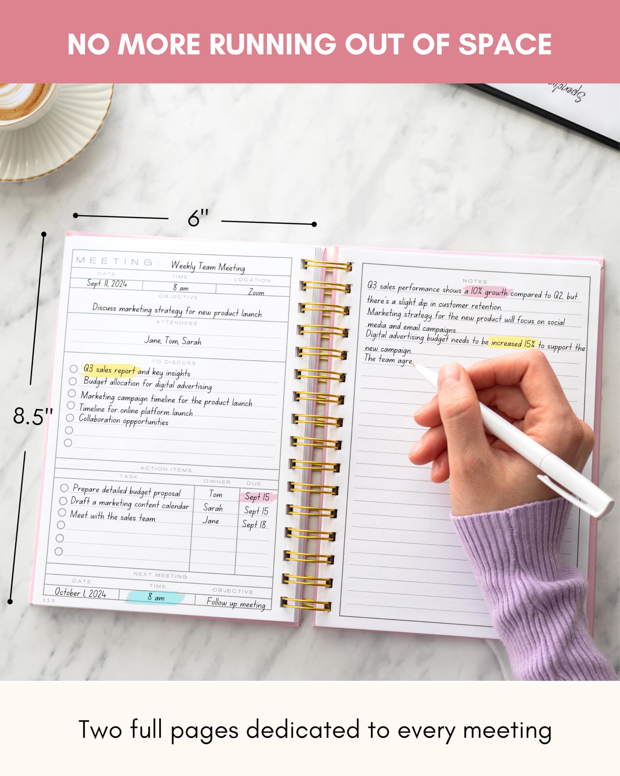 Lamare Cuaderno de reuniones para organización del trabajo, cuaderno de trabajo para tomar notas | Mantente organizado con más de 100 páginas de reuniones, artículos de acción y planificación de proyectos