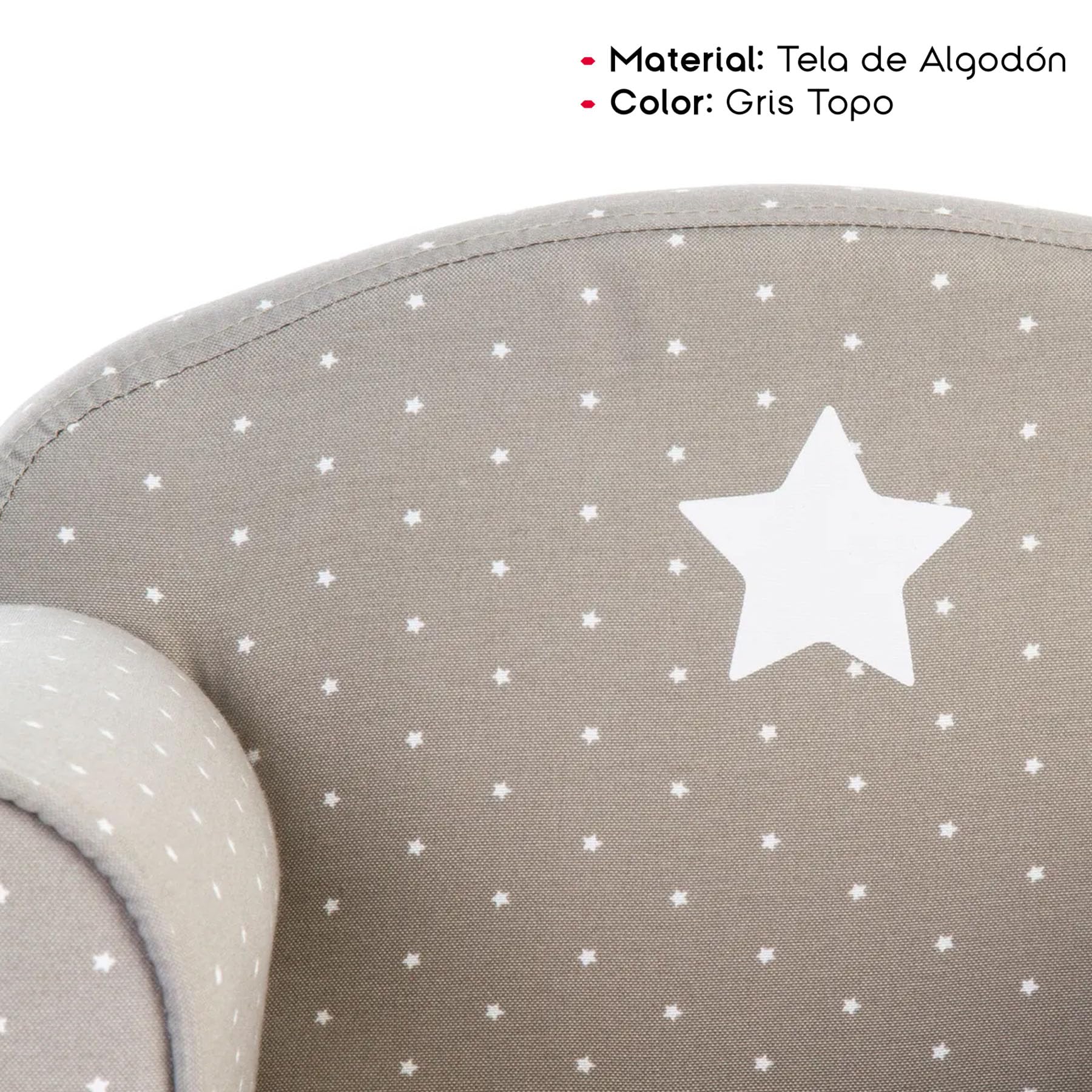 TIENDA EURASIA – Sillon Infantil | Gris Topo | Medidas 44 x 39 x 50 cm | Tapizado en Tela de Algodón y Estructura en MDF | Diseño Estrellas Blancas | Resistente y Acolchado