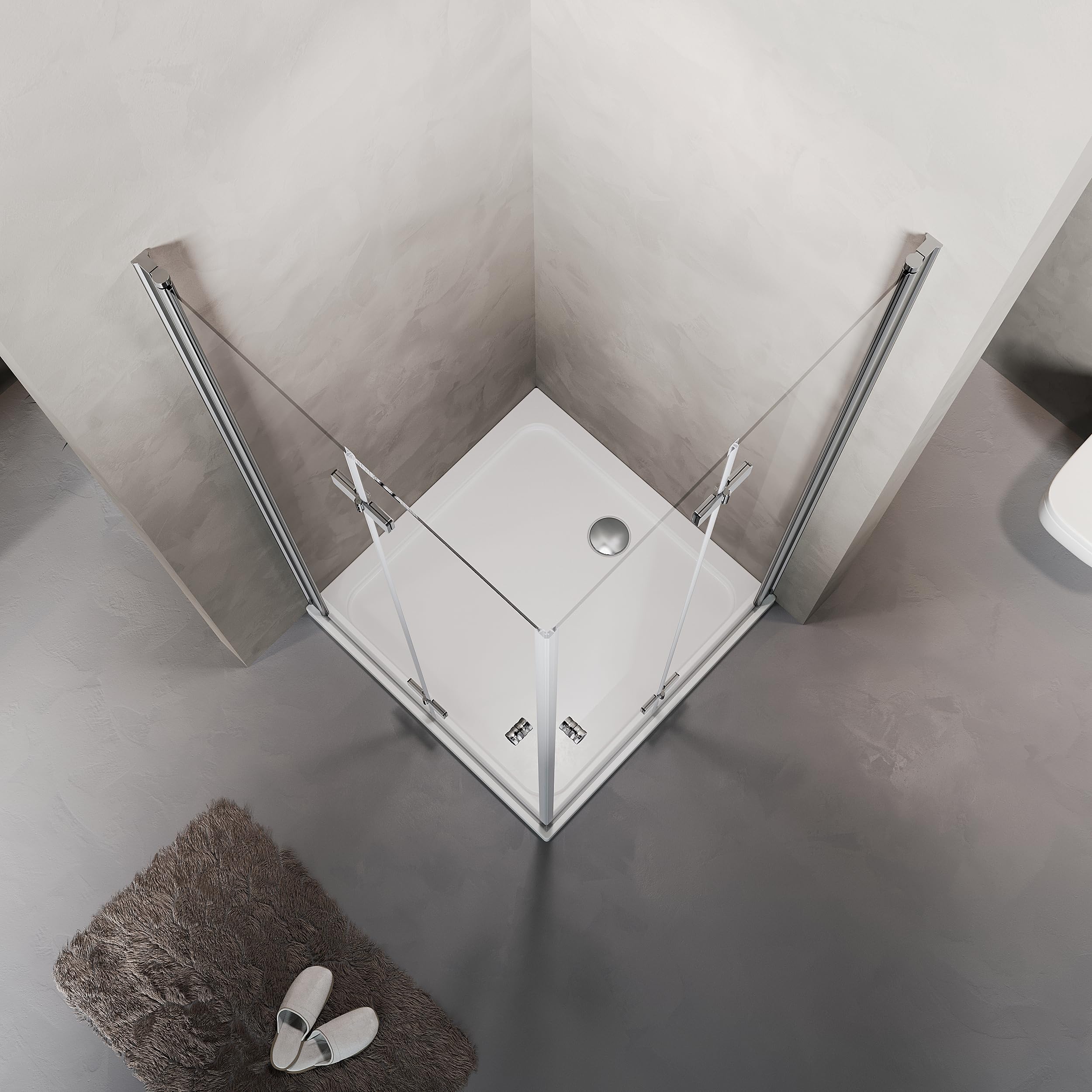 Duschkabine 90x90x185cm Eckeinstieg Doppel Falttüren Eckdusche | Rahmenlos Duschabtrennung mit 6mm Sicherheitsglas ESG Klarglas,Platzsparend,Hebe-Senk-System