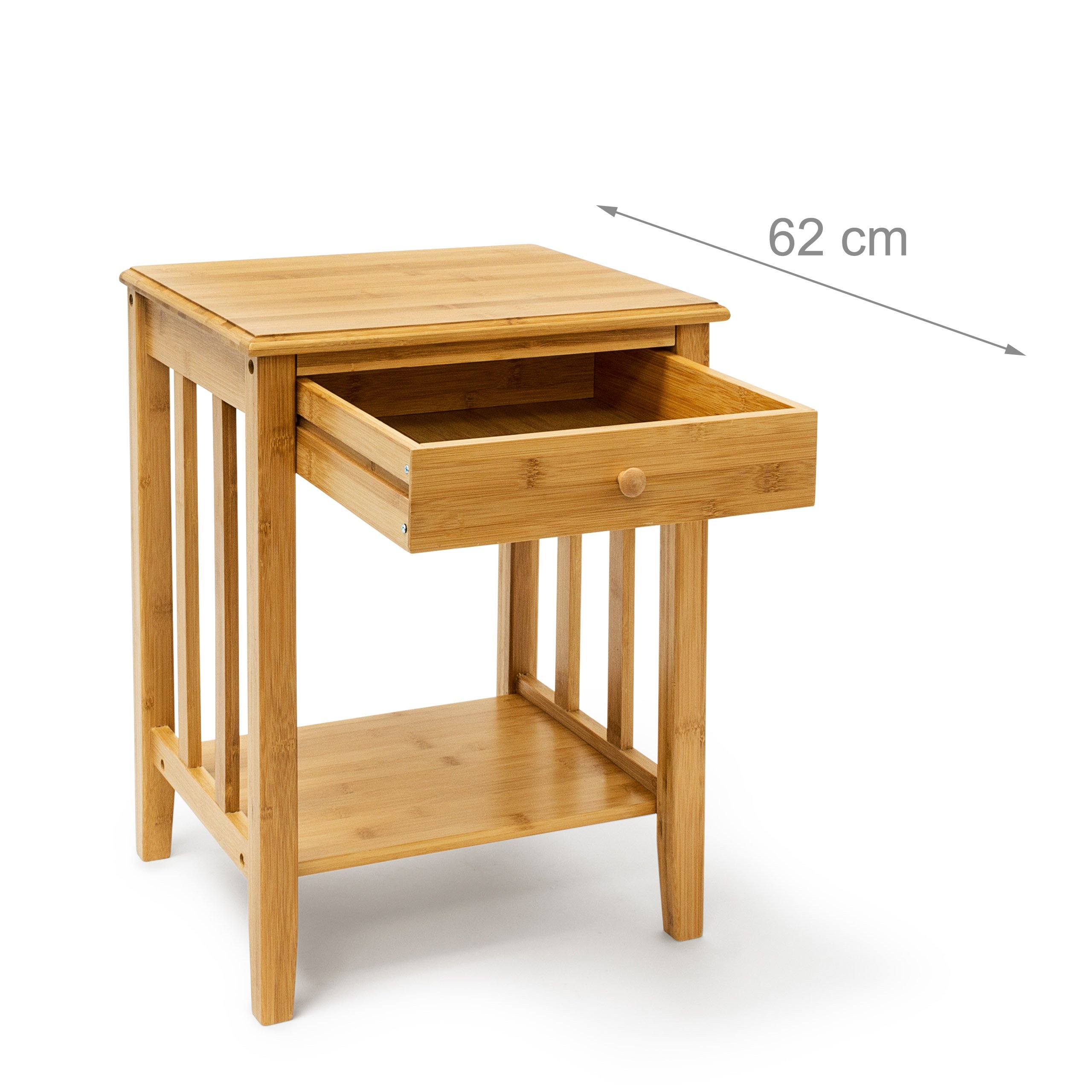 Relaxdays Table d'appoint en bambou avec tiroir : 51,5 x 40,5 x 30,5 cm, Table de chevet solide avec étagère inférieure en bois naturel, Couleur Naturelle