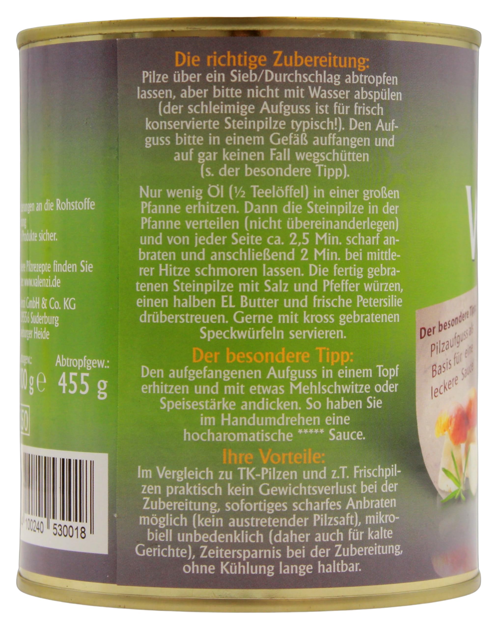 Valenzi Wildpilze Steinpilze geschnitten, 6er Pack (6 x 455g)