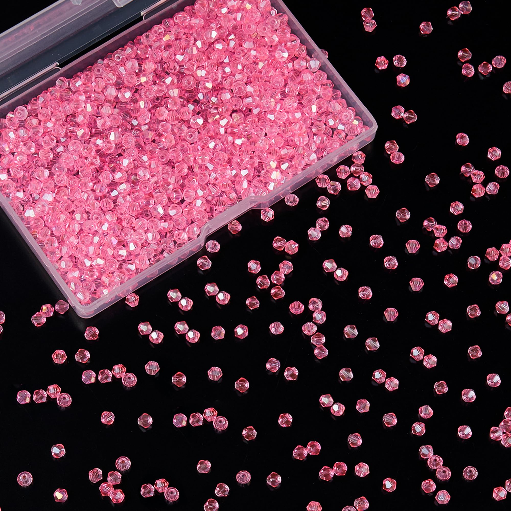 Laopottbeads 1200PCS 3mm Bicone Crystal Glass Beads for Jewelry Making, Sparkling Mini Beads for Suncatchers, DIY Bracelets & Craft Projects (Light Rose Red)