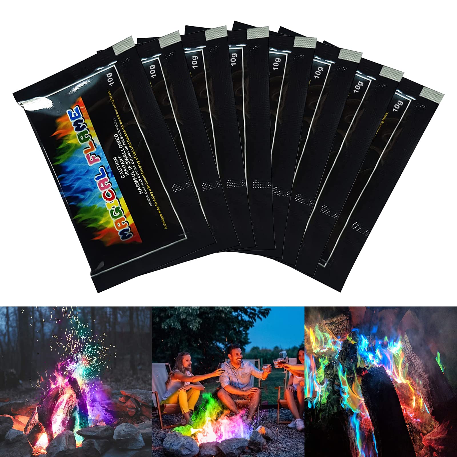 TUKNON Magic Neon Flames Fire, Colourant Mystical Colour Changing Flame, Magic Neon Flames Fire Colourant, Colorful Neon Flames, Colour Changing Flame For Halloween and Christmas, 8 X 10g