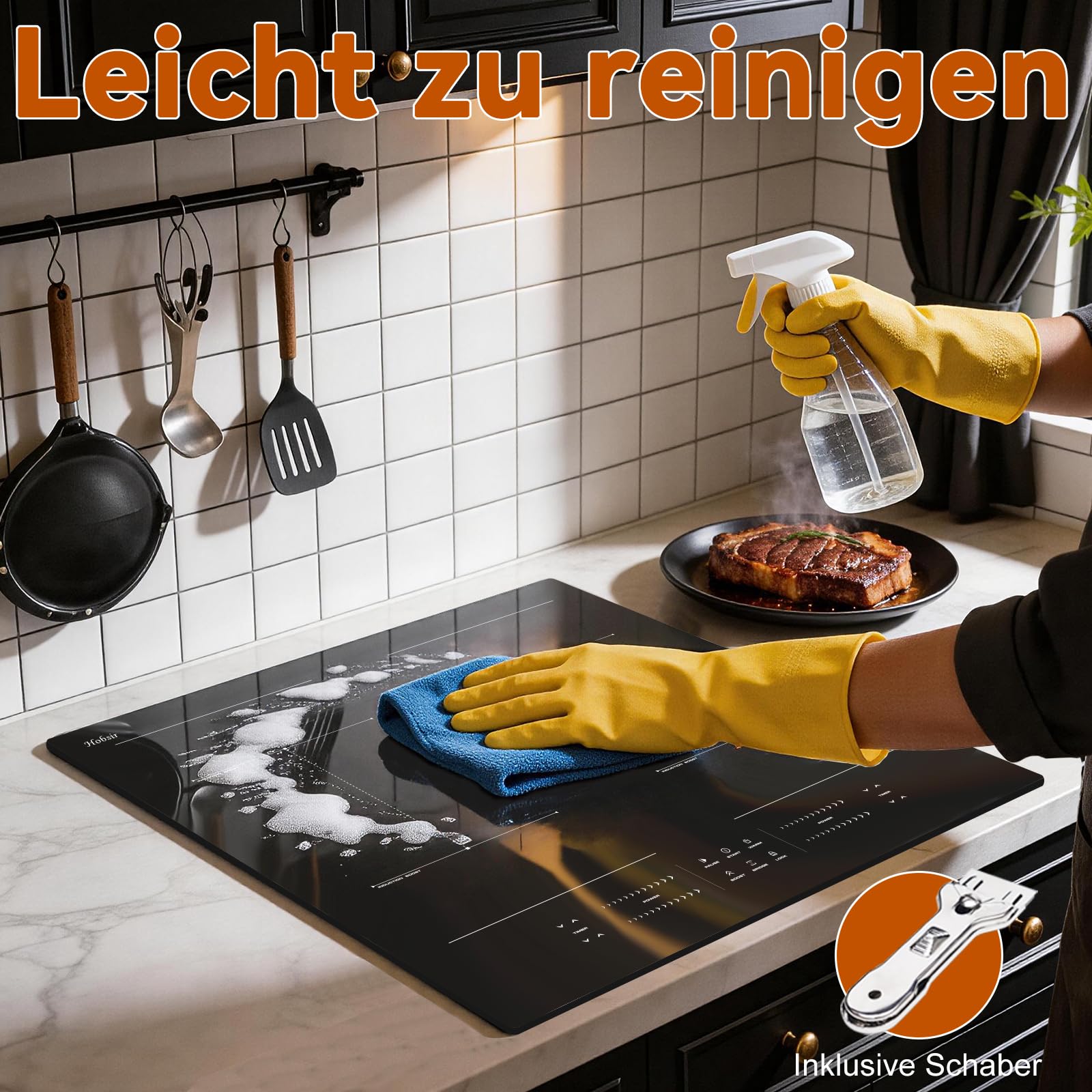 Hobsir Induktionskochfeld 60cm 4 Platten 7200W mit Flexzone Schwarz | Glaskeramikkochfeld 4 zonen Touch-Bedienung, separat steuerbare Kochfelder, Kinderhalte, Boost & Timer, Heizfunktion & Pause