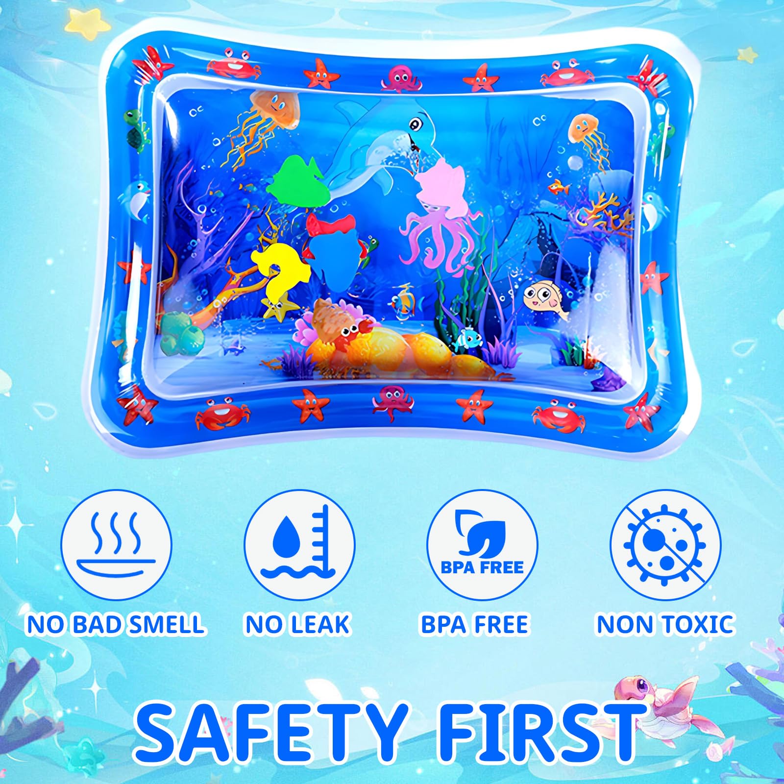 Water Mat Sensory, Early Development Stimulates Growth Activity, Large 69x50 cm Inflatable Activity Pad with Floating Toys - Image 4