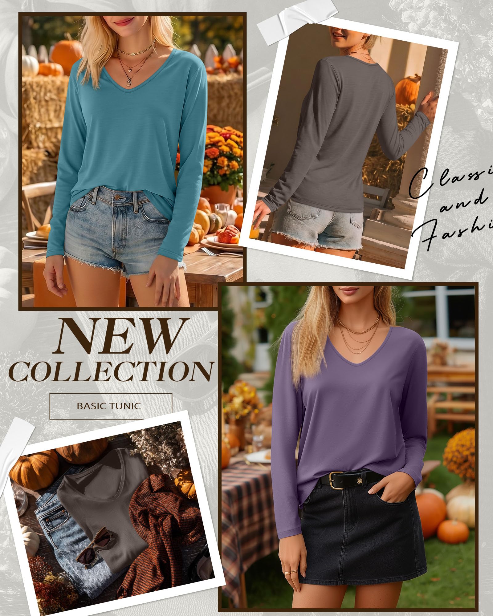 Ficerd 3 Maglie da Donna a Maniche Lunghe