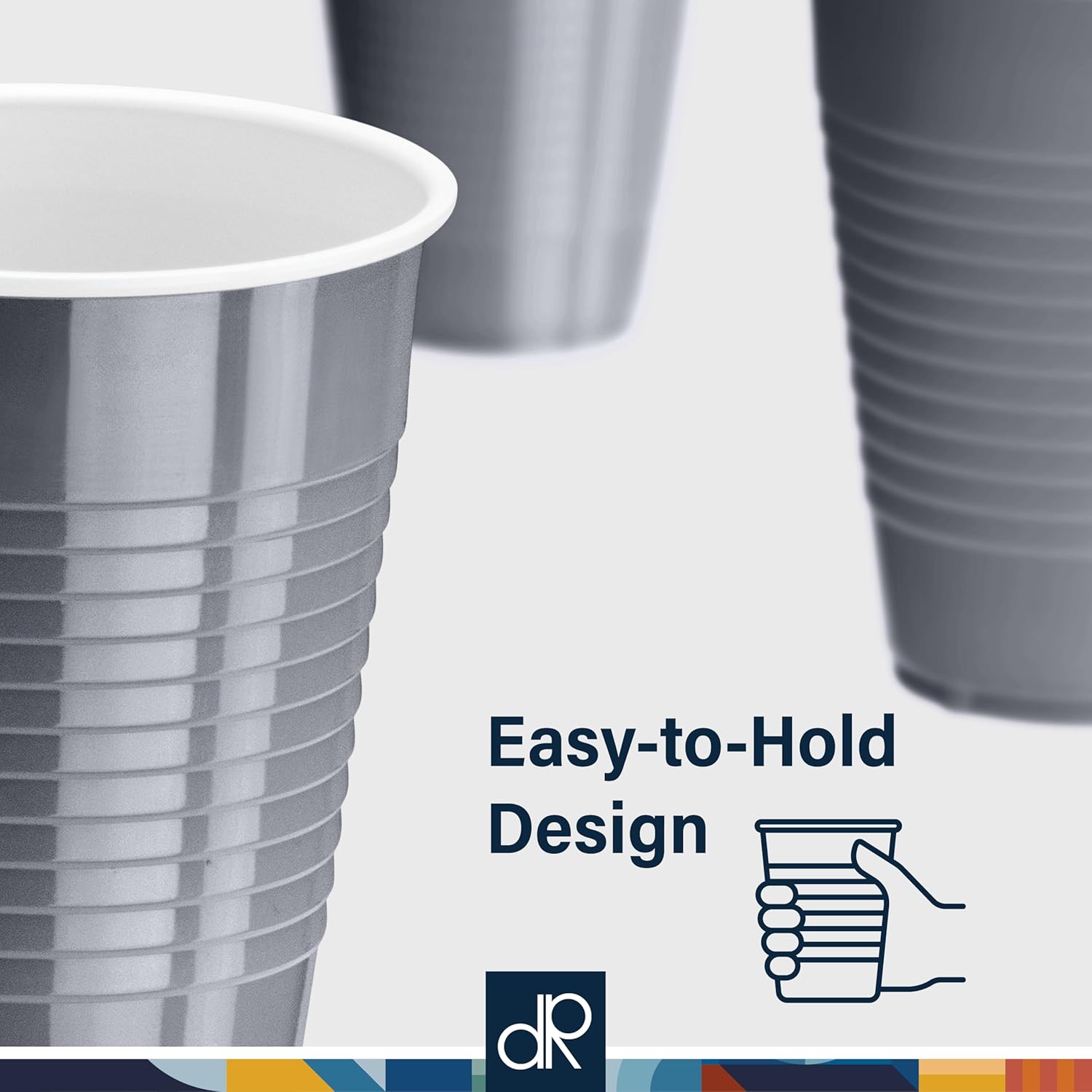 DecorRack Gray Plastic Cups, 12 oz Disposable Cups, Reusable Party Supplies (40 Count) - Image 5