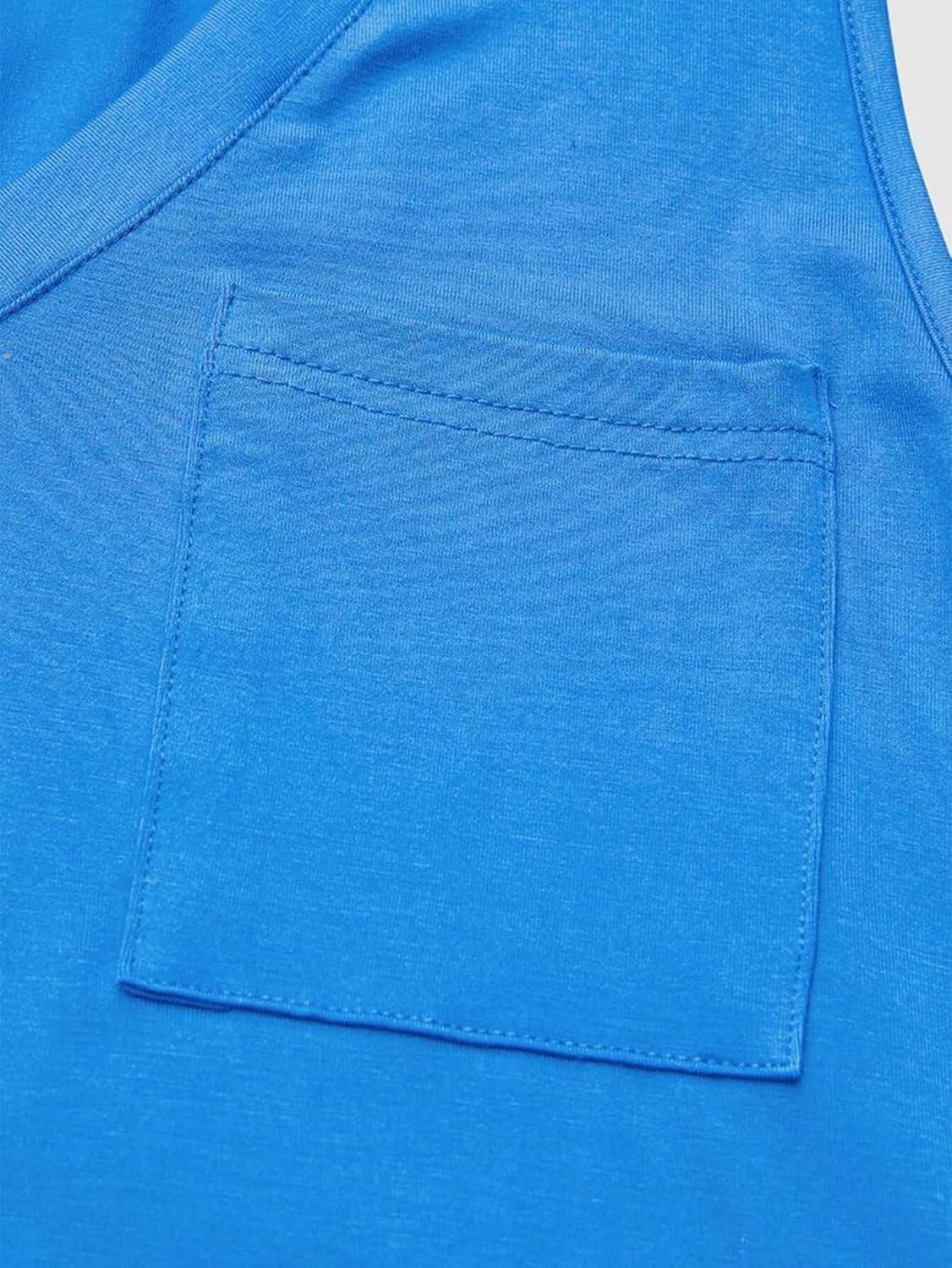 Flamingals Casual Women's Solid Patch Pocket V Neck Tank Top - Image 5