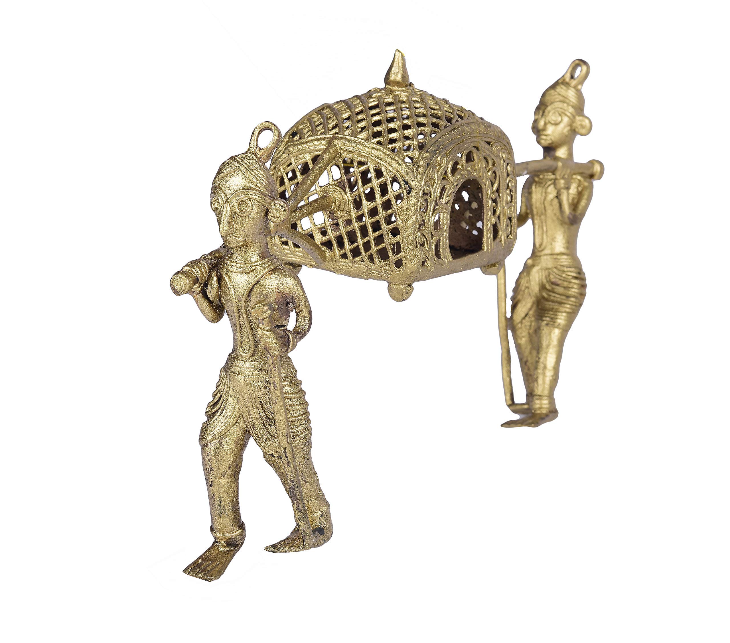 Figurine Artisanale En Laiton Dhokra Inde - Couple Tribal Doré - Décoration De Table