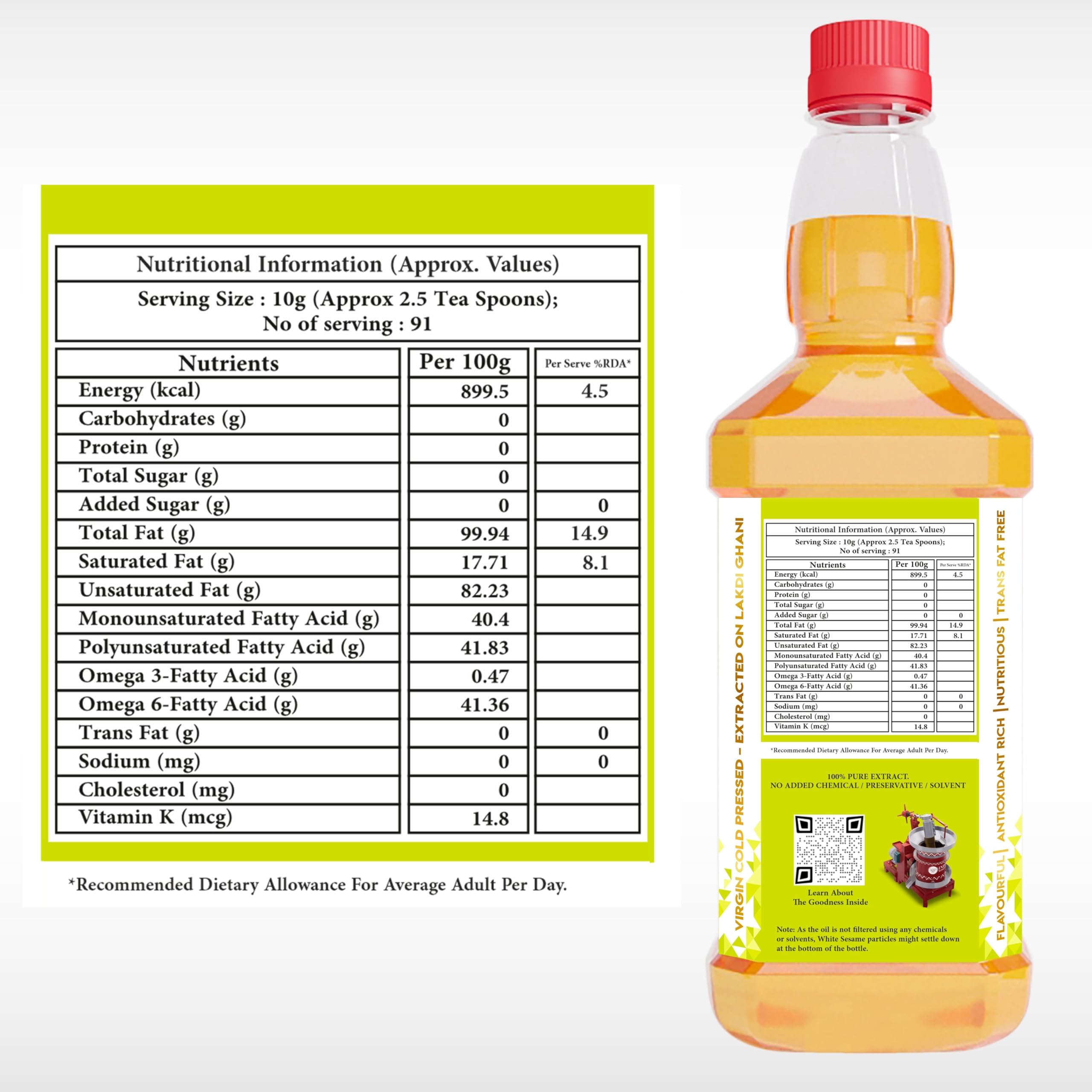 IndicWisdom Wood Pressed White Sesame Oil 1 Liter (Cold Pressed White Sesame Oil - Extracted on Wooden Churner) - Image 9 thumbnail