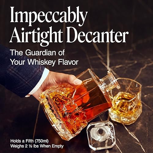 Miniatura 6 de Juego único de decantadores de whisky Everest para hombres con 4 vasos en caja de regalo de madera, tema de expedición de montaña, decantador de