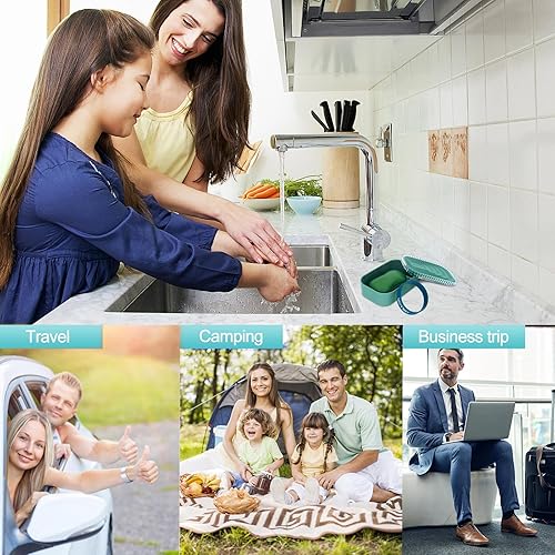 Miniatura 7 de Soporte para jabón, contenedor de viaje con tapa, sellado fuerte, a prueba de fugas, plato portátil con bolsa y banda de silicona, estuche de bar