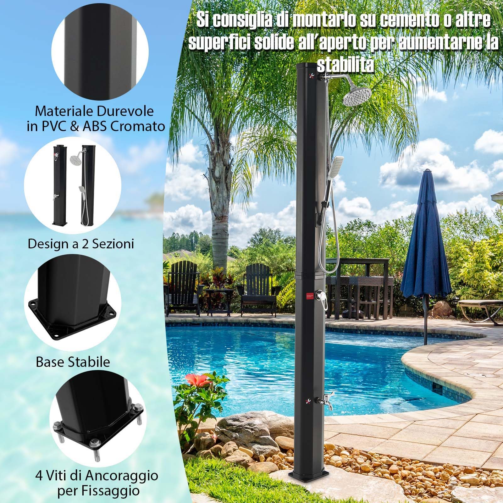 RELAX4LIFE Doccia Solare da Giardino 35 L, Soffione Doccia Girevole, Doccia a Piedi, Regolazione Temperatura per Piscina