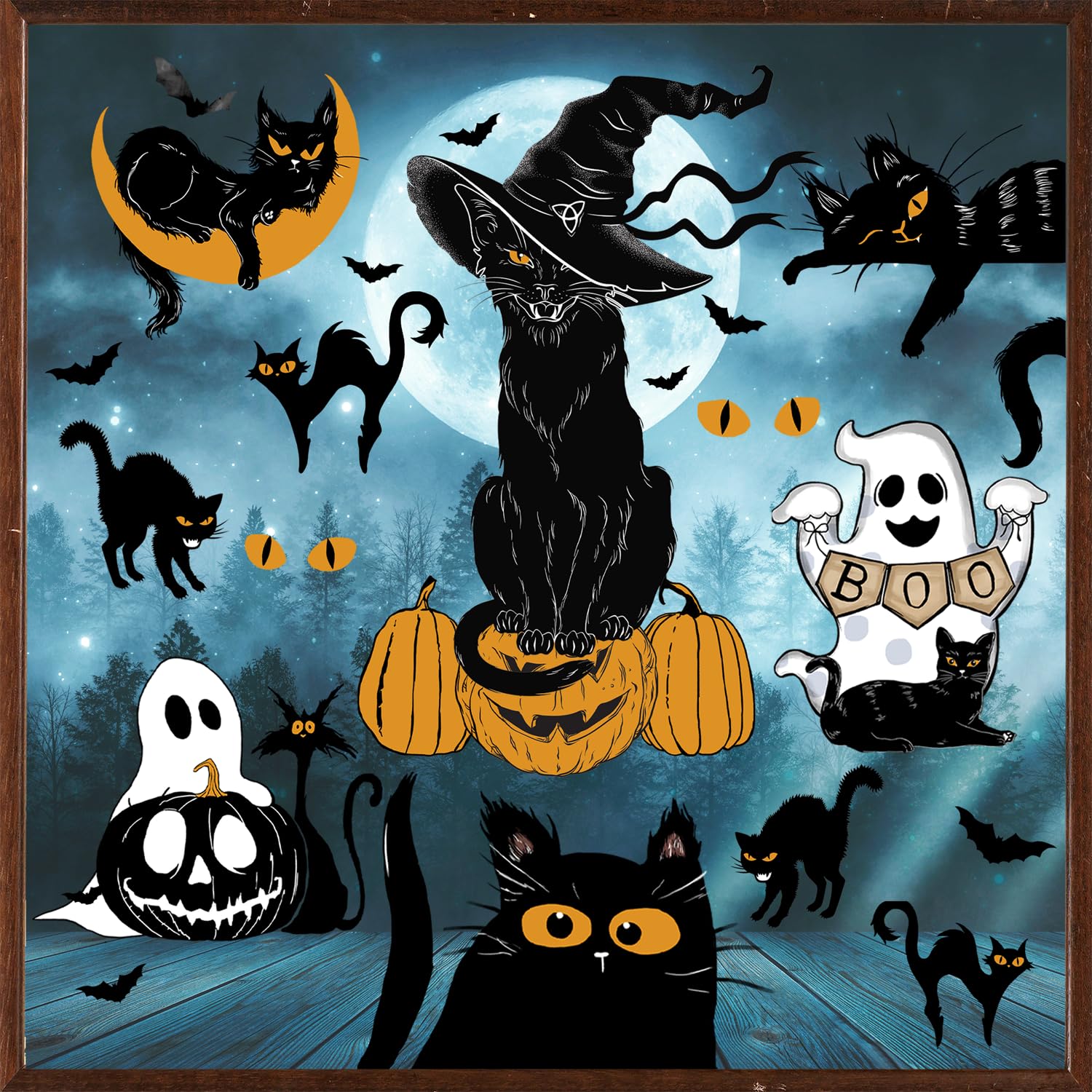 Pegatinas De Ventana Para Halloween - Gatos Negros, Murciélagos Y Telarañas, 6 Hojas, Adhesivo Estático Reutilizable