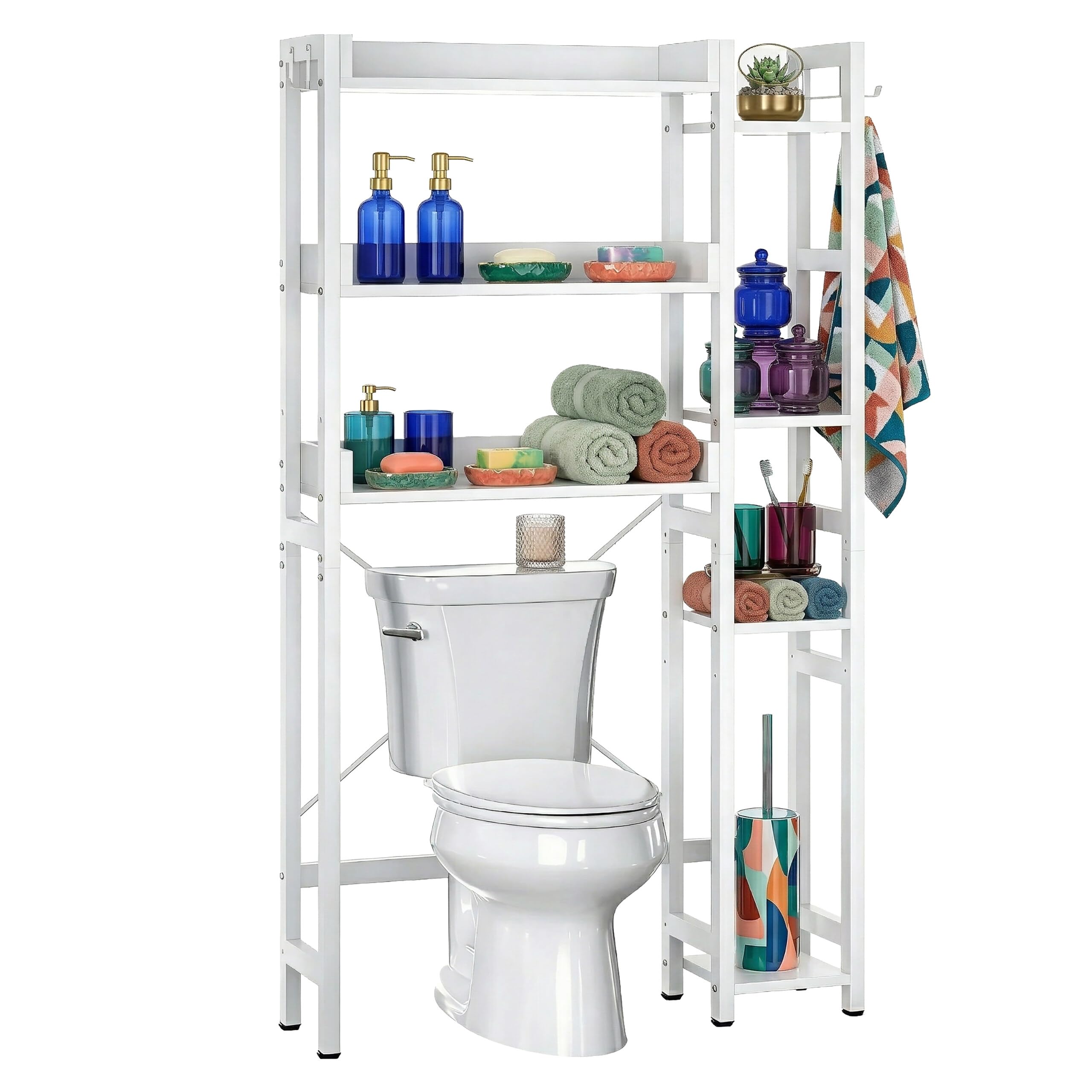 Estantería sobre el WC Relaxdays, 3 Niveles, Dimensiones: 161 x 80 x 24 cm, Metal y MDF, Blanco
