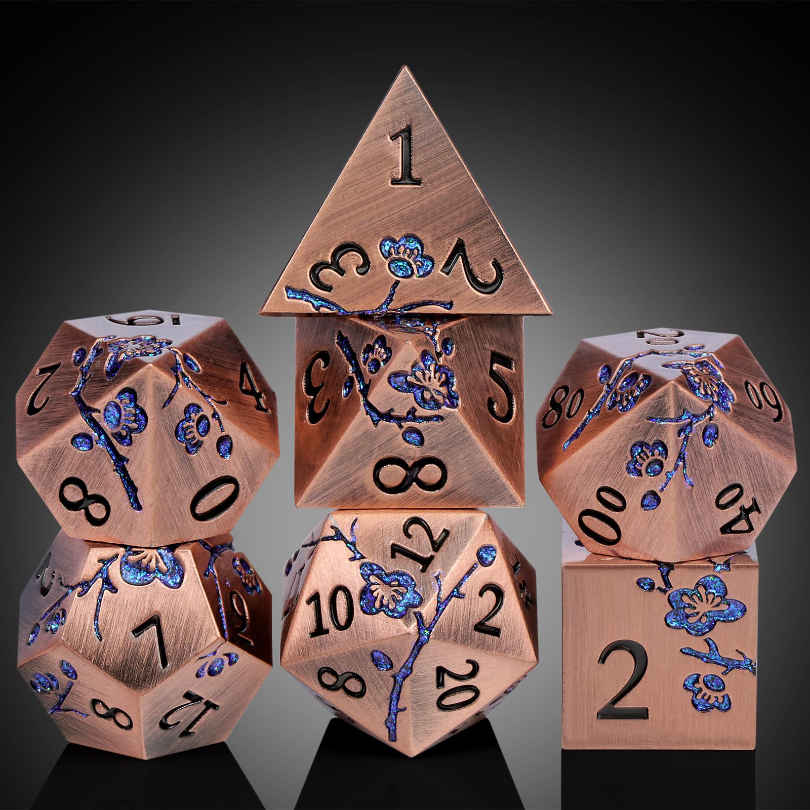 Metal Dice, 7 PCS Heavy Solid Metallic Flower DND Dice Set with Grogeous Gift Case for D&D Dungeons and Dragon Tabletop Game (Ancient Copper)