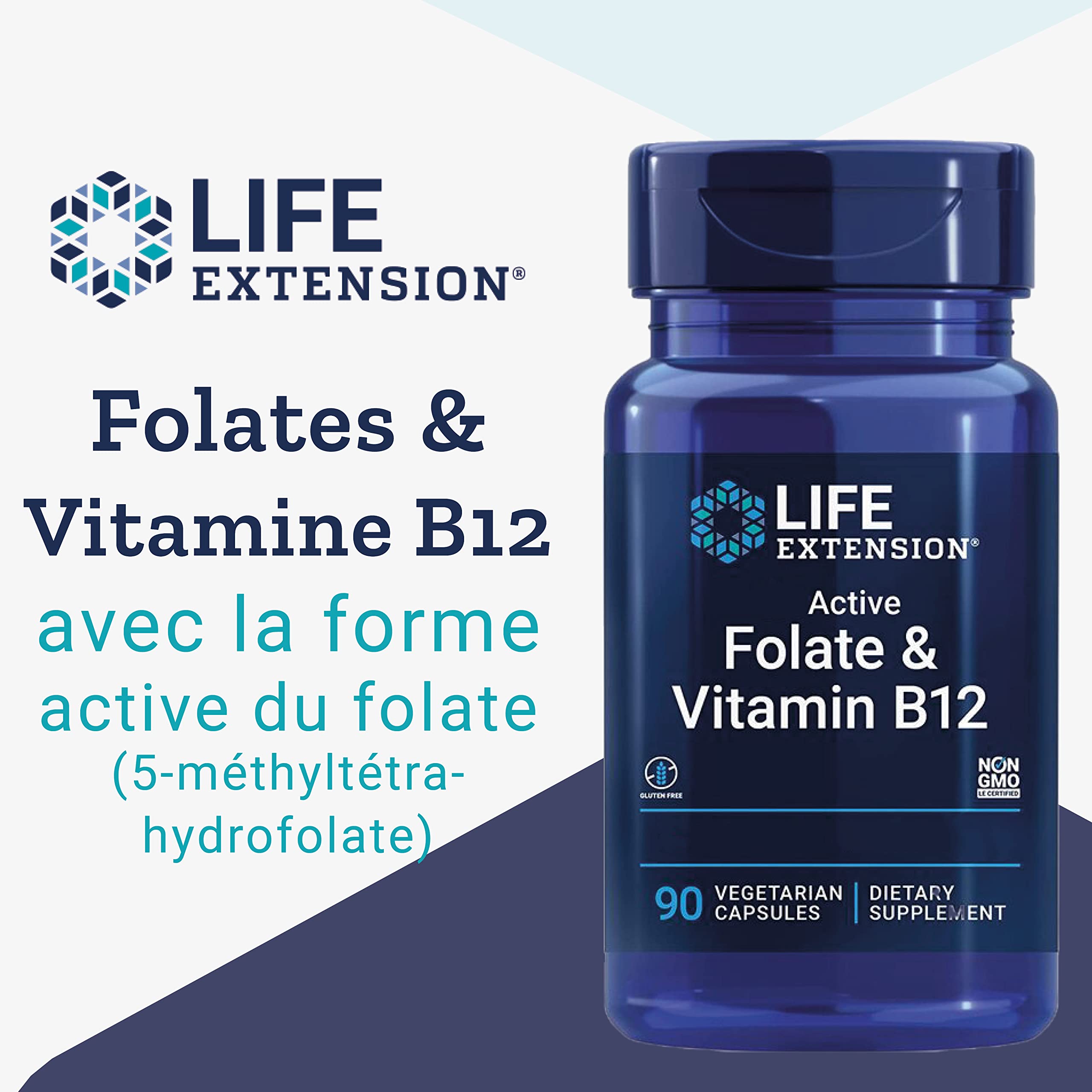 Life Extension, Bioactive Folate & Vitamine B12, Hautement Dosé, 90 Capsules végétaliennes, Végétarien, Sans Gluten, Sans Soja, Sans OGM