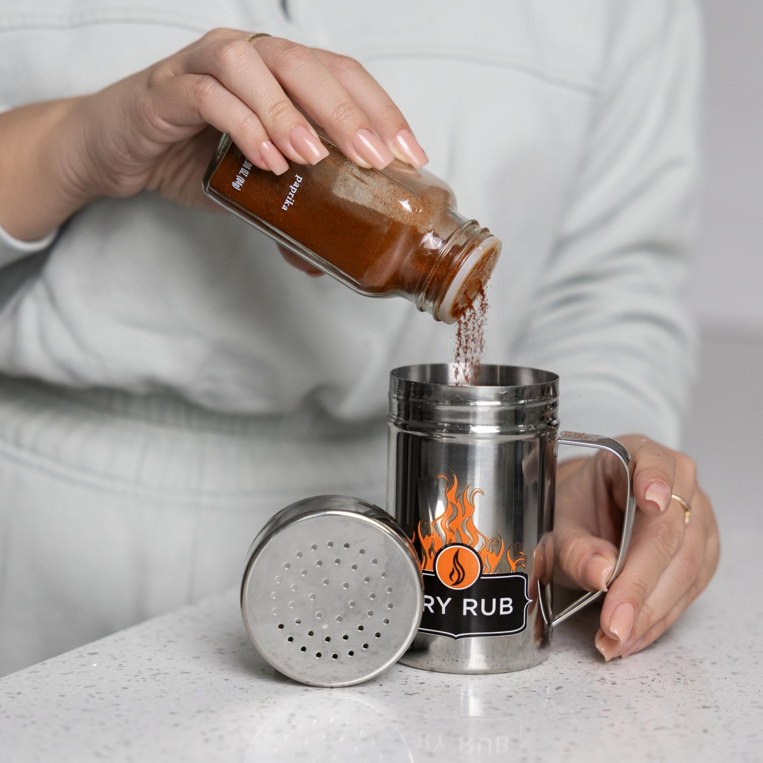 Coctelera seca de acero inoxidable con tapa, dispensador de condimentos de 13oz 3