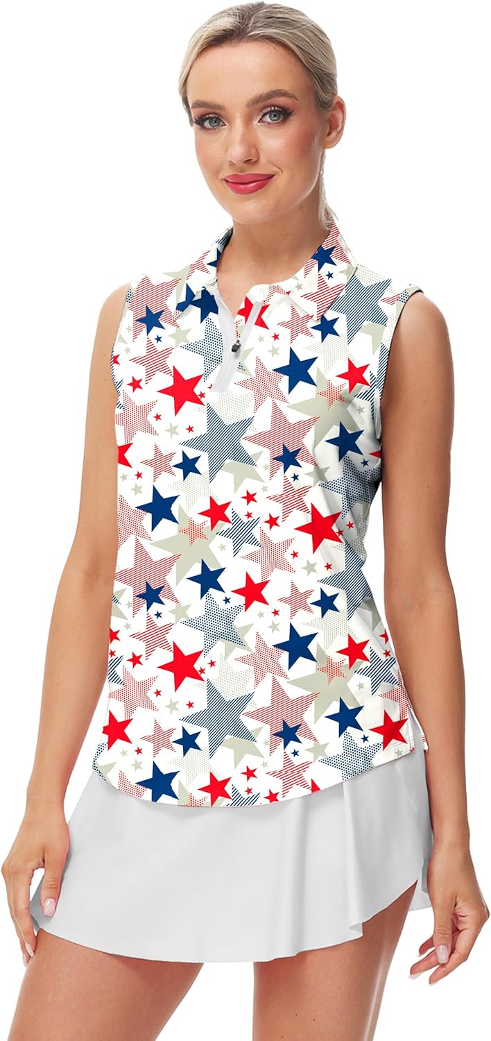 AOBUTE Women's Sleeveless Golf Shirts Moisture Wicking 1/4 Zip Polo Tennis Shirt - Image 6