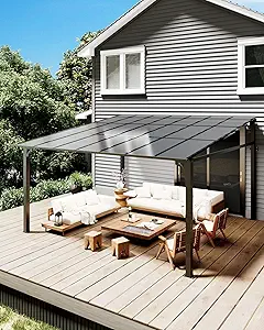 10' x 14' Upgraded Lean-to Wall-Mounted Gazebo | 6mm Polycarbonate Roof & Reinforced Aluminum Frame | All-Weather Hardtop Pergola for Patio, Deck, Backyard (2024 Enhanced Design)