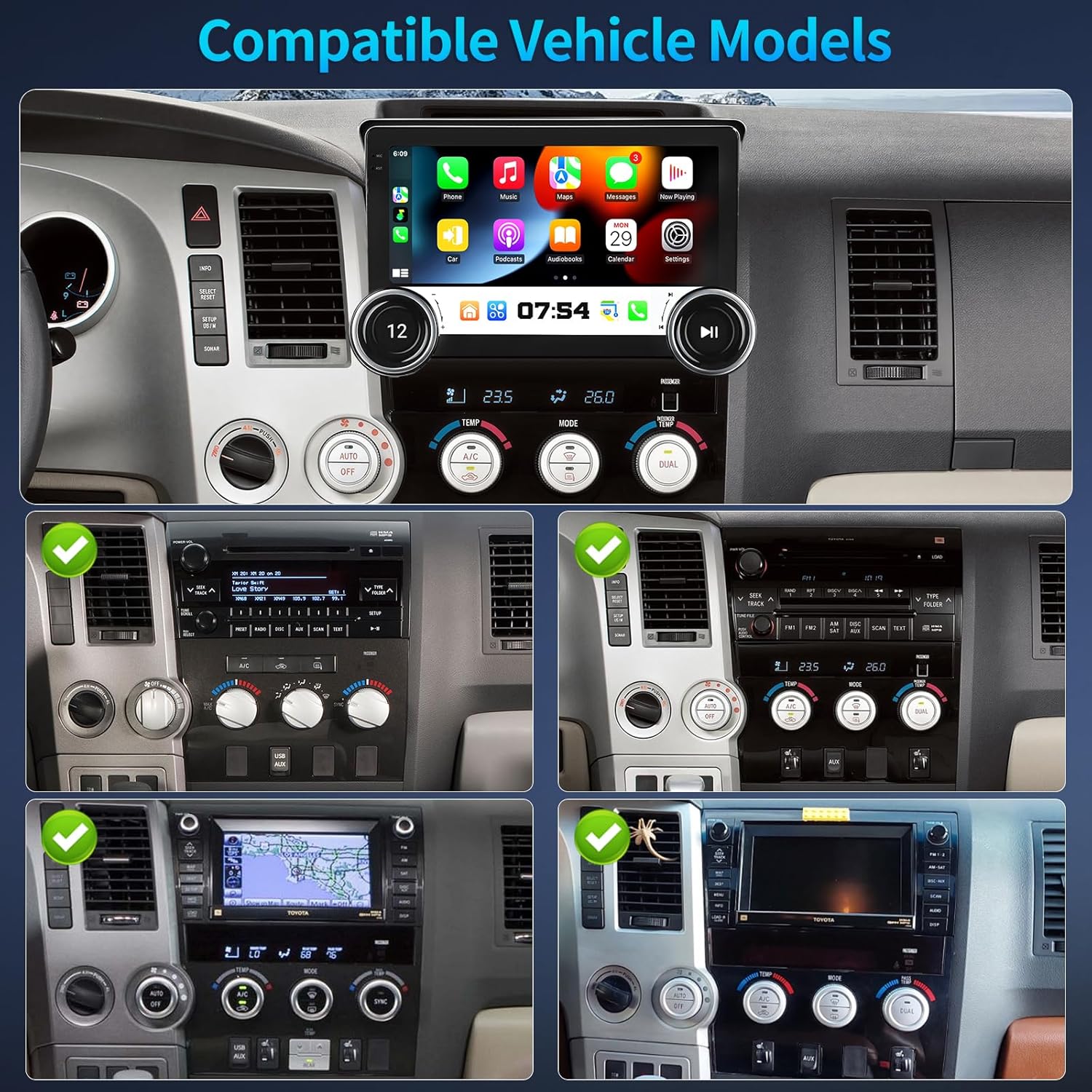 Car Radio for Toyota Tundra 2007-2013 Sequoia 2008-2018 Radio Upgrade with Wireless CarPlay Android Auto 9 inch Touchscreen Support GPS Navigation SWC Backup Camera Support JBL