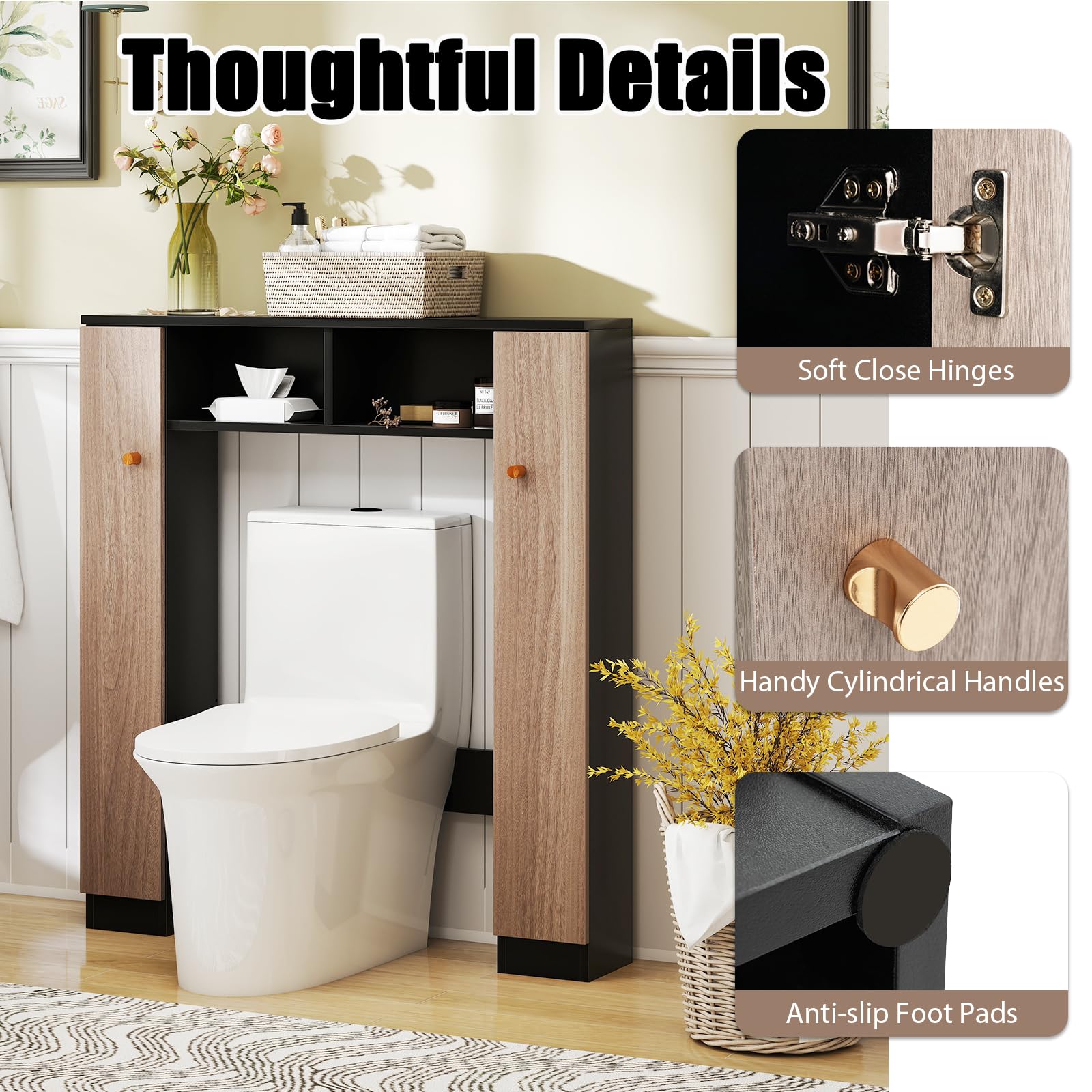 LIFEZEAL Armadietto WC con 2 ante e scomparti aperti, armadietto per WC da riporre sopra il WC, base per lavatrice a pavimento, 87,5 x 18 x 98 cm (grigio)