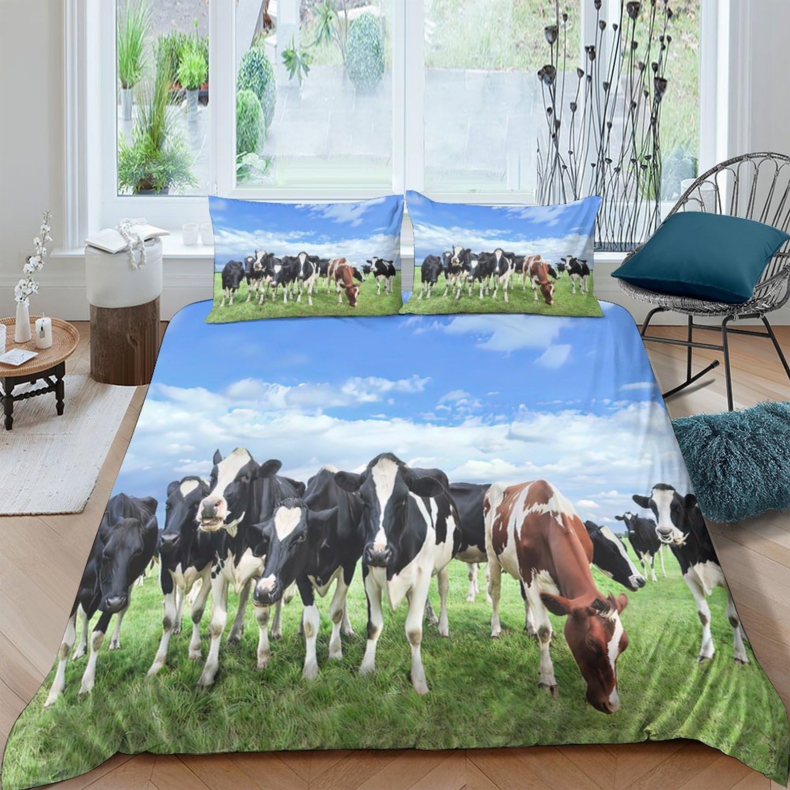 Ctjqhvkz Style-4 3D Printed Grazing Cows Fitted Sheet Microfiber Soft Farm Pasture Bed Cover For Bedroom Guest Room Decor Mattress Protection Single（135X200cm）