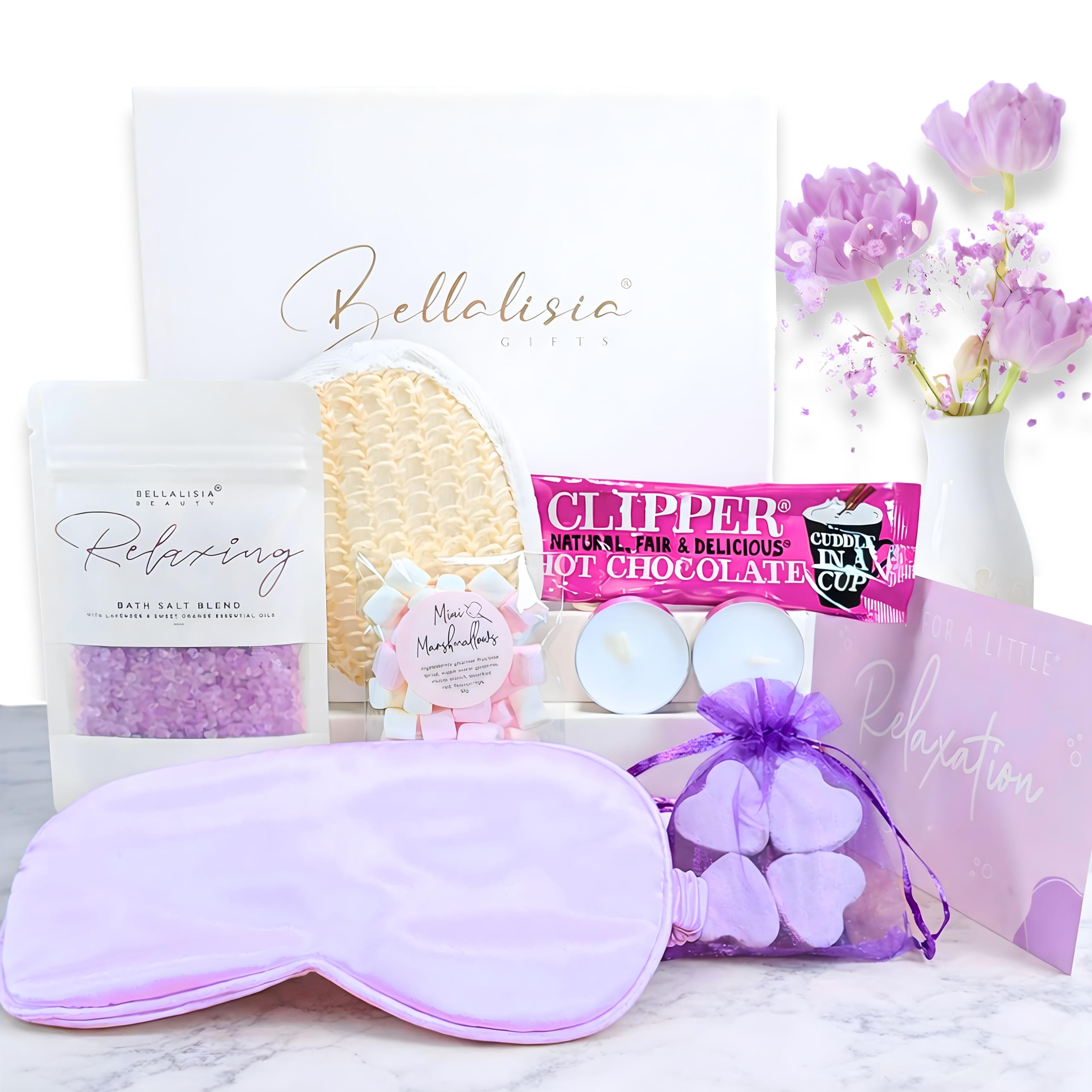 – Pamper Gifts for Women, Relaxation Gift Set for Her, Self Care Hamper Hug in a Box, Spa Gift Box for Mum, Wife, Girlfriend, Thinking of You, Birthday & Christmas with Bath Salts & Eye Mask