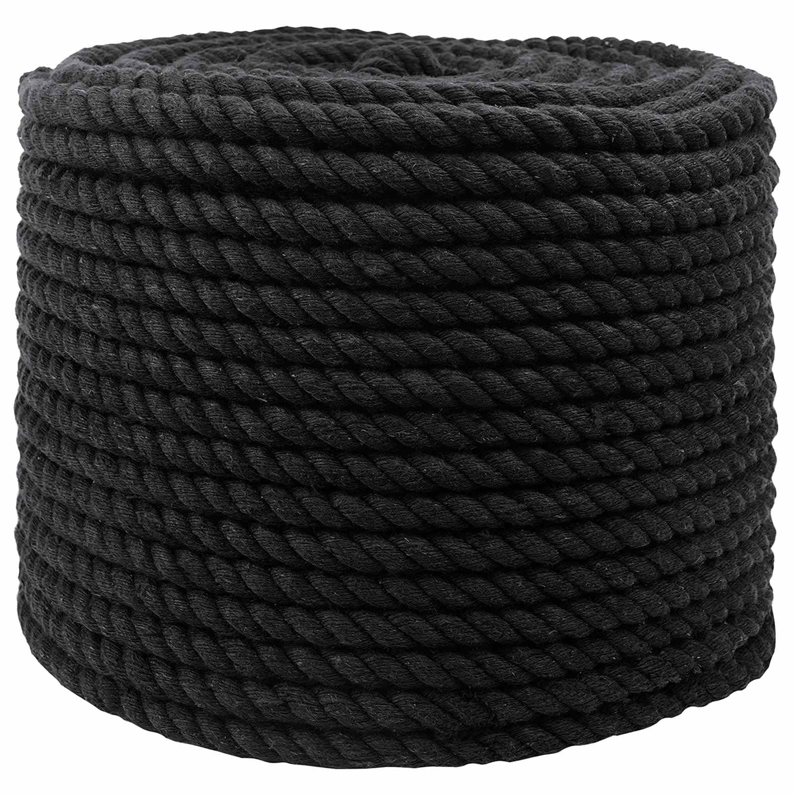 Corda di cotone nera, 1,2 cm x 5000 cm, a 3 strati, resistente, per giardino, campeggio, officina, artigianato, con buona presa, versatile per fissaggio e progetti creativi fai da te