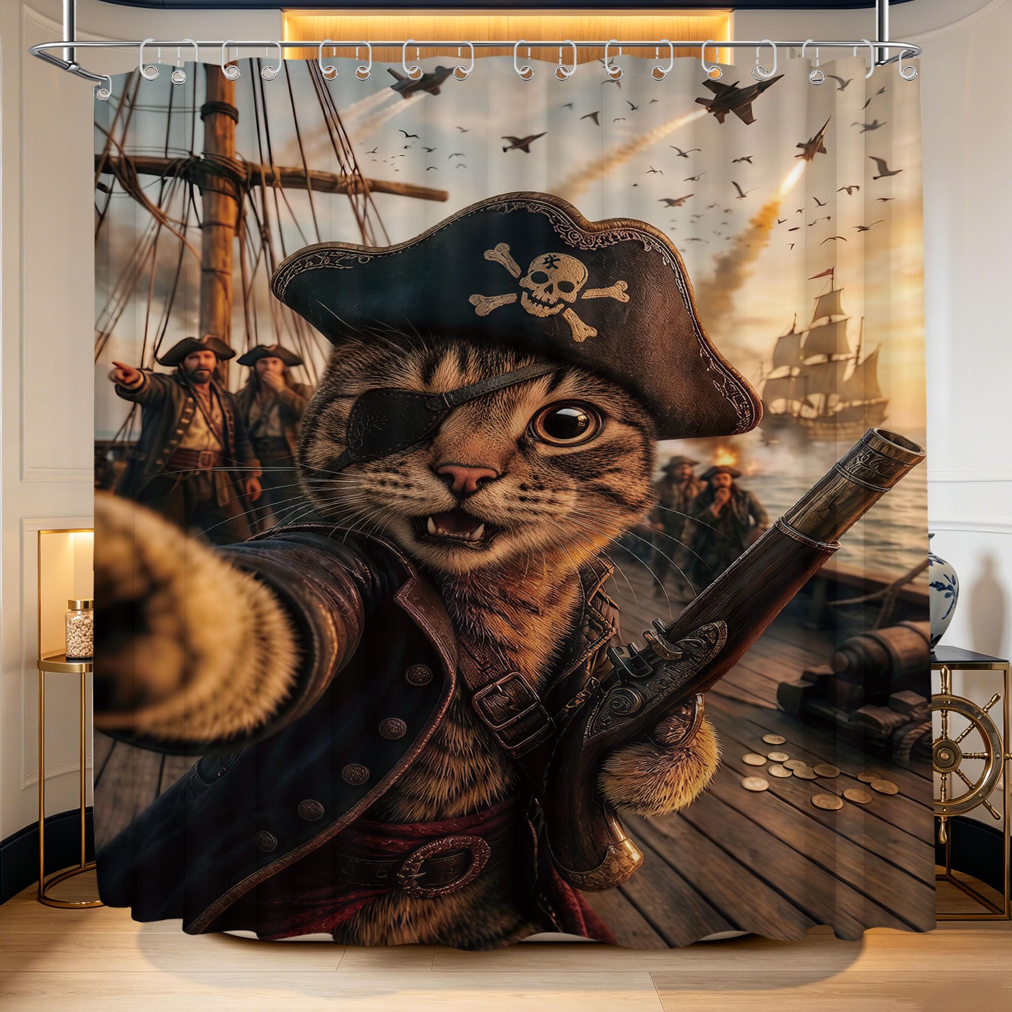 Funny Cat Shower Curtain, Extra Long 108x72 in, Cool Kids