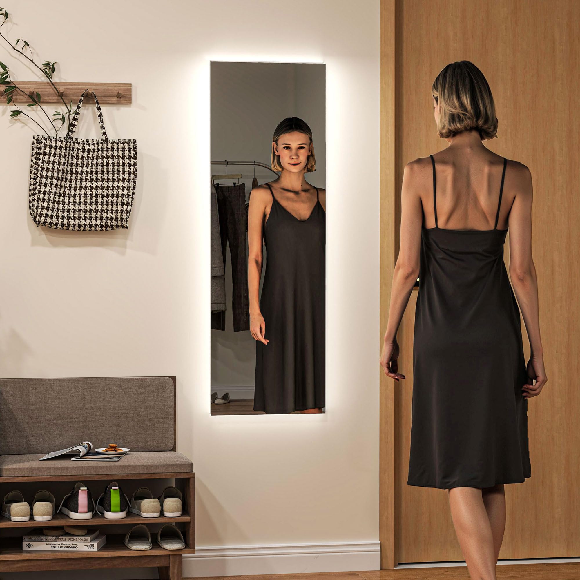 RELAX4LIFE Grand Miroir Sur Pied Chambre 147X29CM Avec Cadre En MDF Et