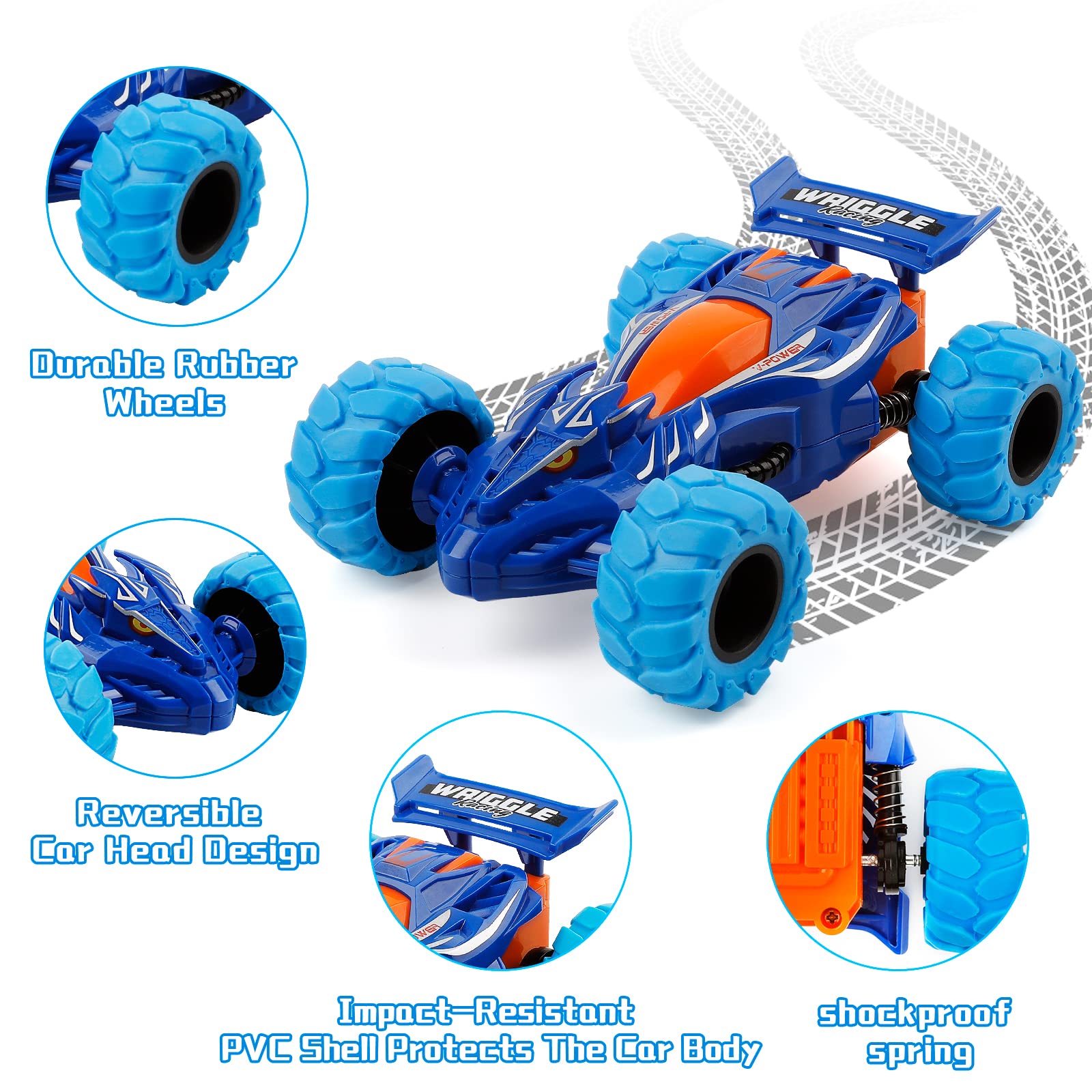 m zimoon Monster Truck Giocattoli, 2pezzi Tirare indietro Auto Inertia Auto 360 ° Girevole Stunt Dragon Veicoli Spingi e Vai Regali di Compleanno di Natale per 3-7 anni Ragazzi Ragazze (Blu, Nero)