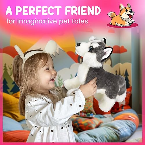 Miniatura 6 de Forest & Twelfth Animales de peluche de perro Husky de pie de 12 pulgadas, réplicas de animales de peluche realistas para niños y amantes de las
