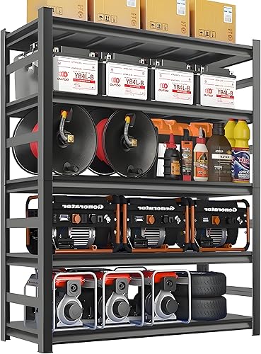 Estante de metal para garaje, gran capacidad de 5 niveles, 2000 libras, fácil de montar, almacenamiento de garaje resistente con valla, unidad