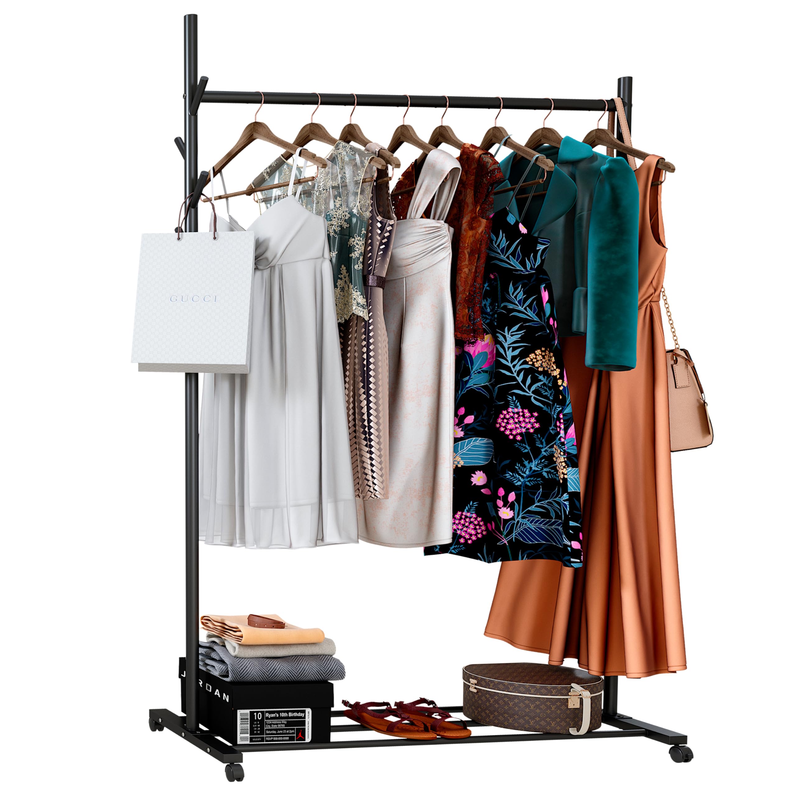 Sponsored Ad – Portable Heavy Duty Clothes Rail For Bedroom, Home & Shops, 50KG Load Clothes Rack With Storage Shelf, Metal Clothing Rail For Hanging Garments, Coats (Black With Wheels)