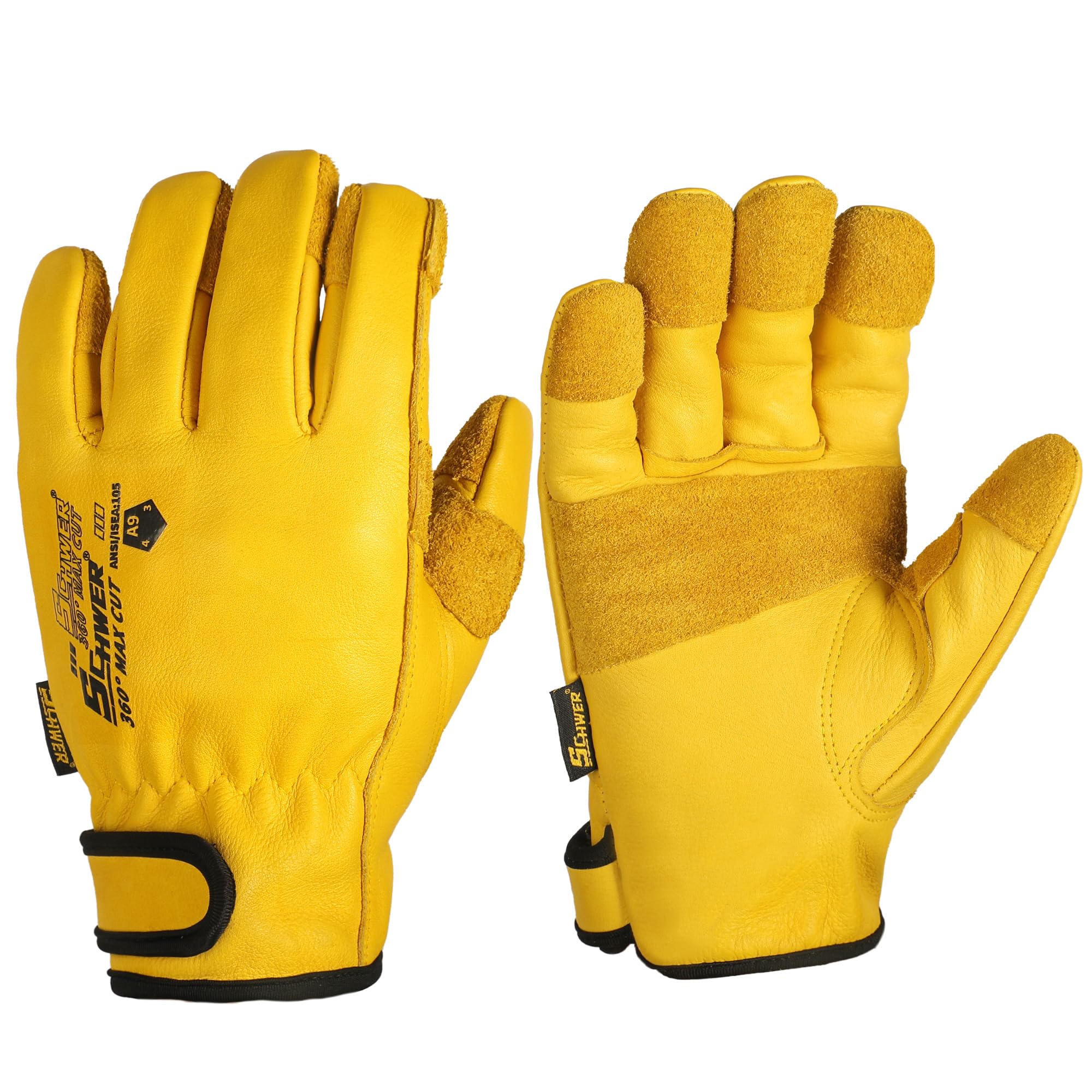 Schwer ANSI A9 Cut Resistant Leather Work Gloves, PM3401 Cut Proof