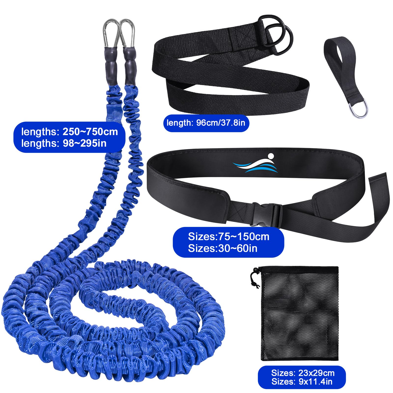 Sangle de Natation pour Piscine - Entraîneur de Natation Professionnel avec résistance réglable de 2,5 à 7,5 m - Ceinture d'entraînement pour Adultes- Entraînement de Piscine sans système